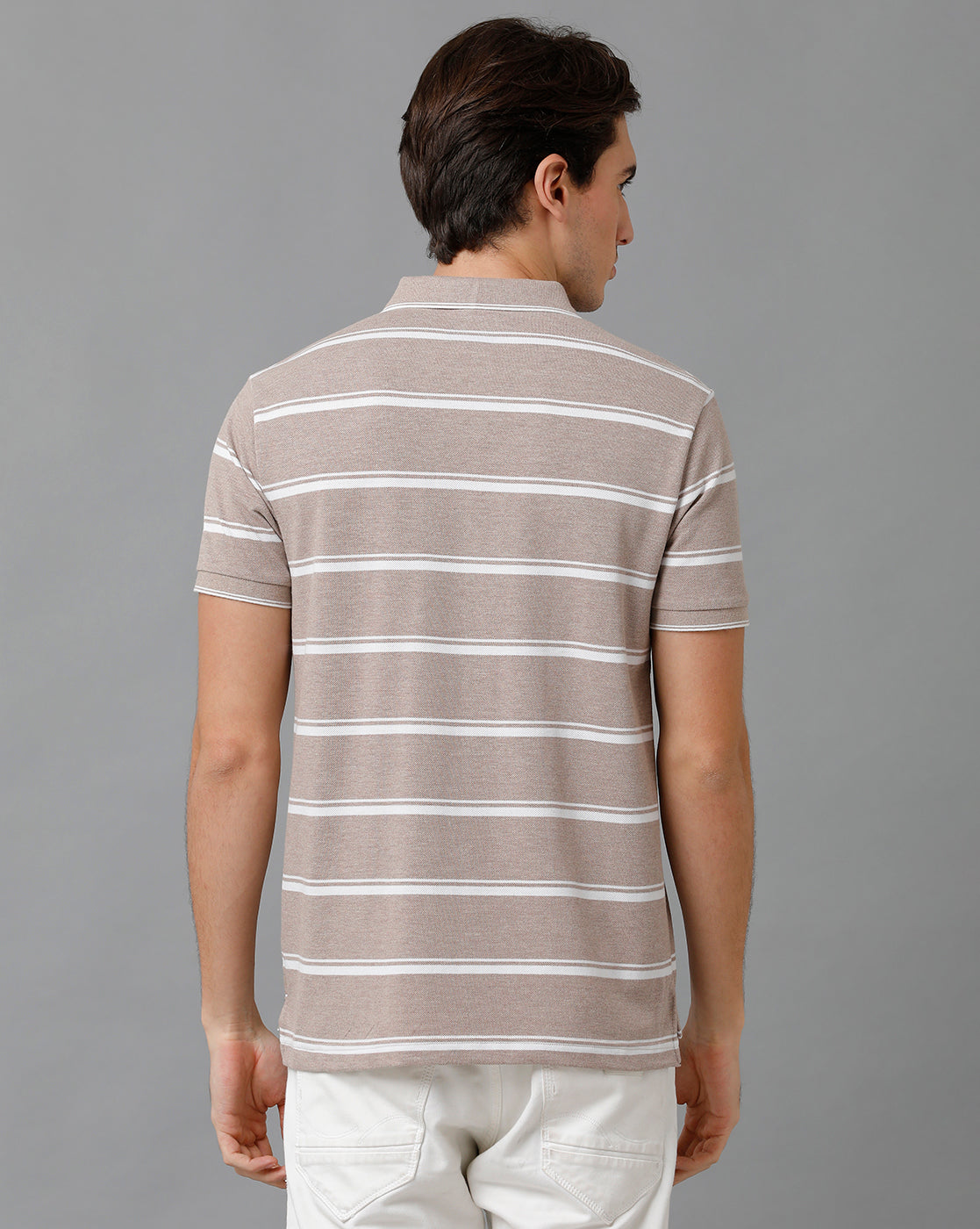 Classic Polo Men's Cotton Blend Half Sleeve Striped Slim Fit Polo Neck Brown Color T-Shirt | Adore - 194 A