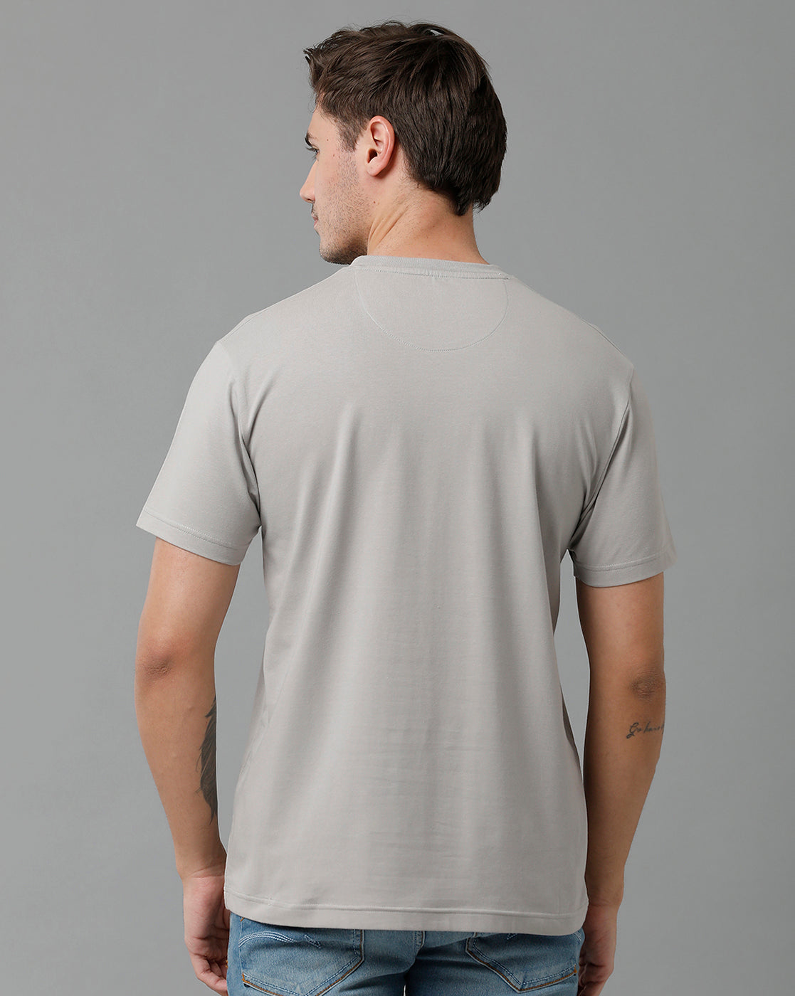 Classic Polo Men's Cotton Half Sleeve Printed Slim Fit Round Neck Grey Color T-Shirt | Baleno - 496 B