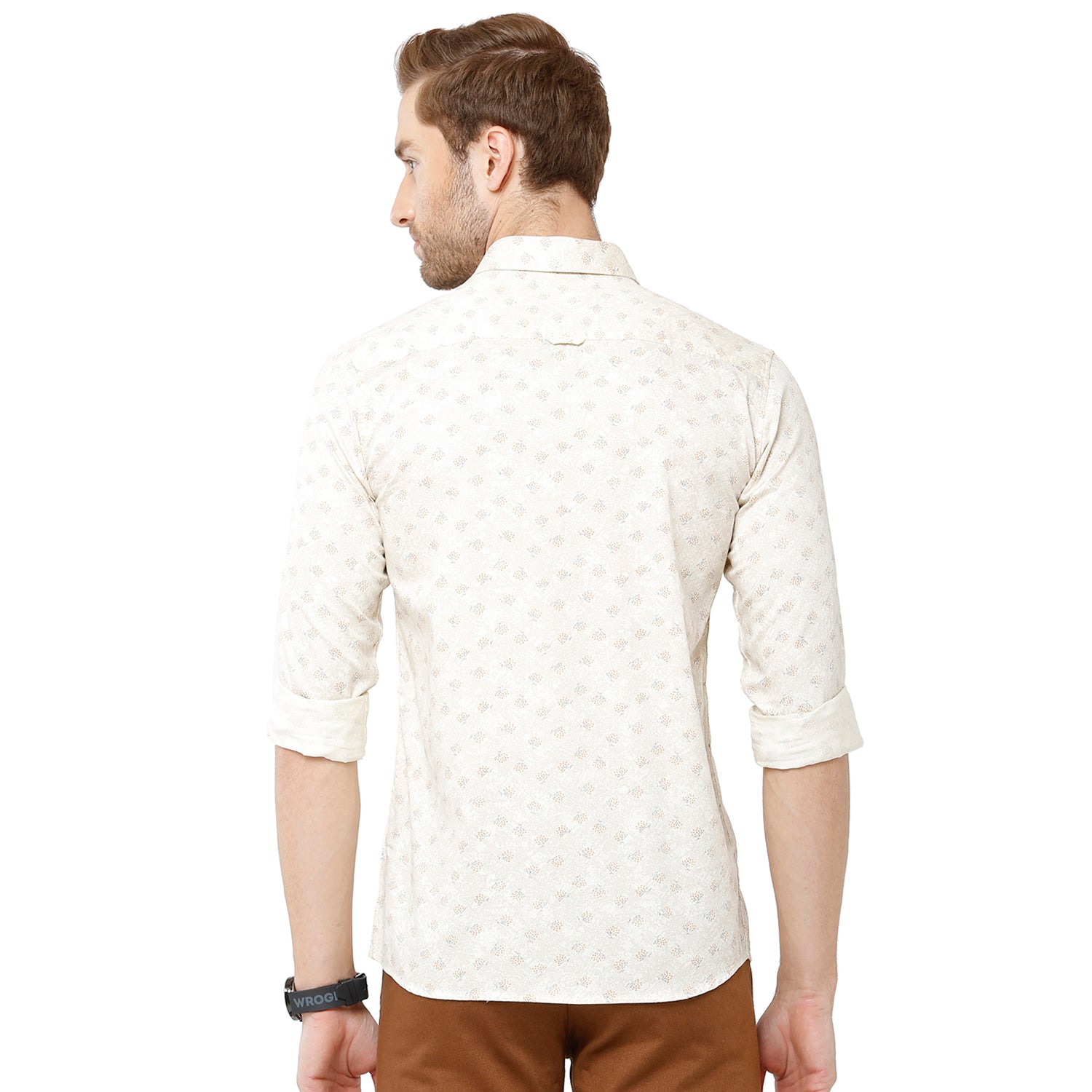 Classic Polo Bro Mens 100% Cotton Printed Full Sleeve Slim Fit Polo Neck White Color Woven Shirt (SBN1-30 A-FS-PRT-BSL) Classic Polo 