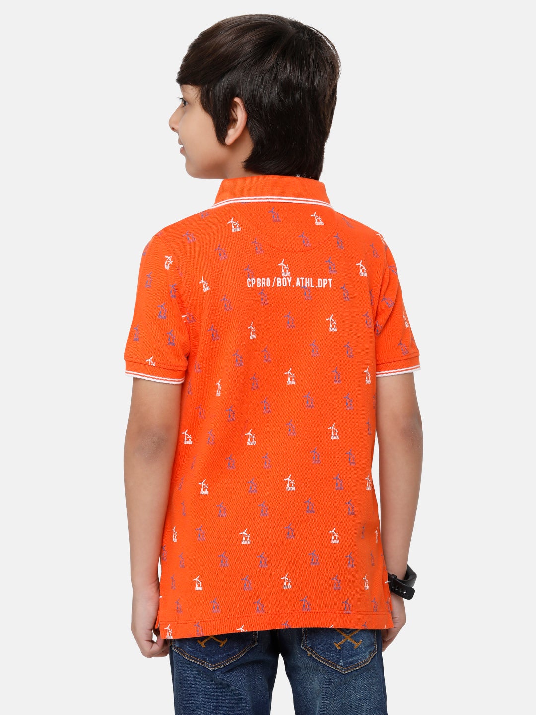 CP Boys Orange Printed Slim Fit Polo Neck T-Shirt T-shirt Classic Polo 