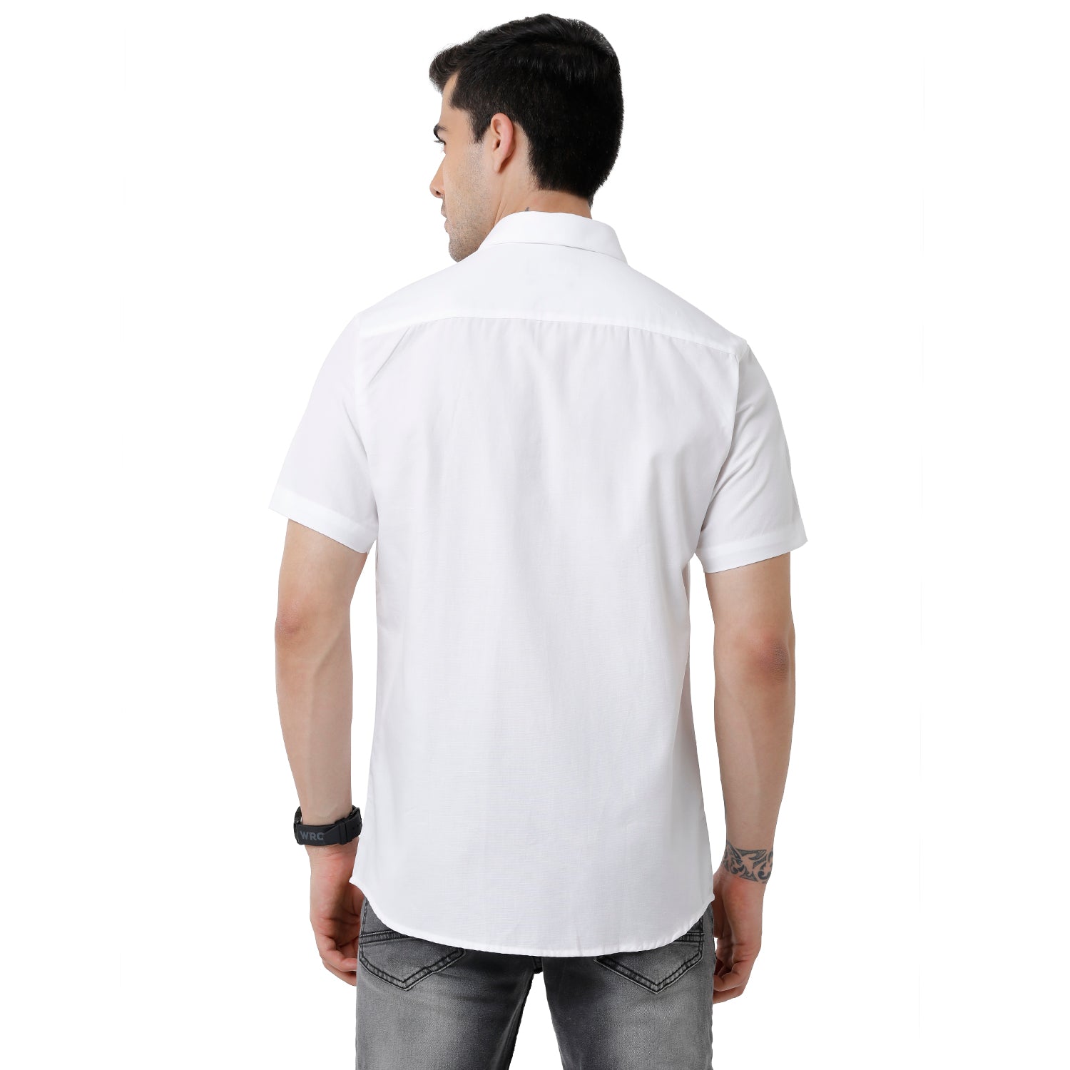 Classic Polo Mens 100% Cotton Solid Slim Fit Half Sleeve White Color Shirt - White 02 Hs Shirts Classic Polo 