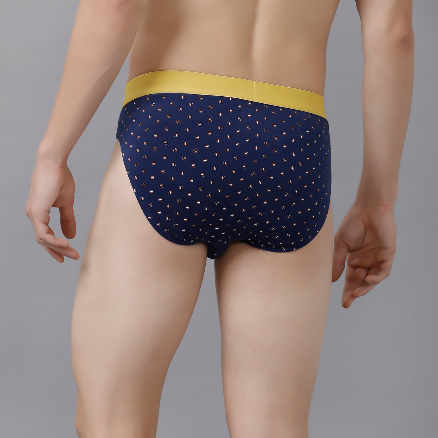 CP BRO Men's Printed Briefs with Exposed Waistband - Blue With Yellow Print