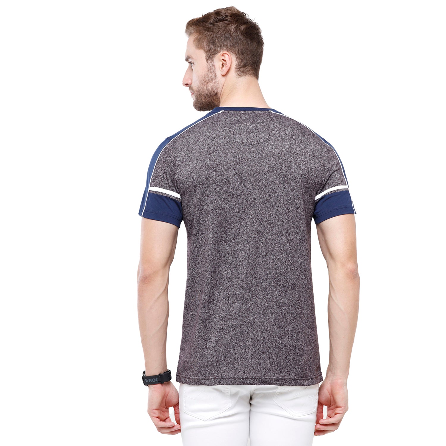 Swiss Club Mens Grey Chest Print Slim Fit Sporty Half Sleeve Round Neck T-Shirt (CUB - 48 A SF C) T-shirt Swiss Club 