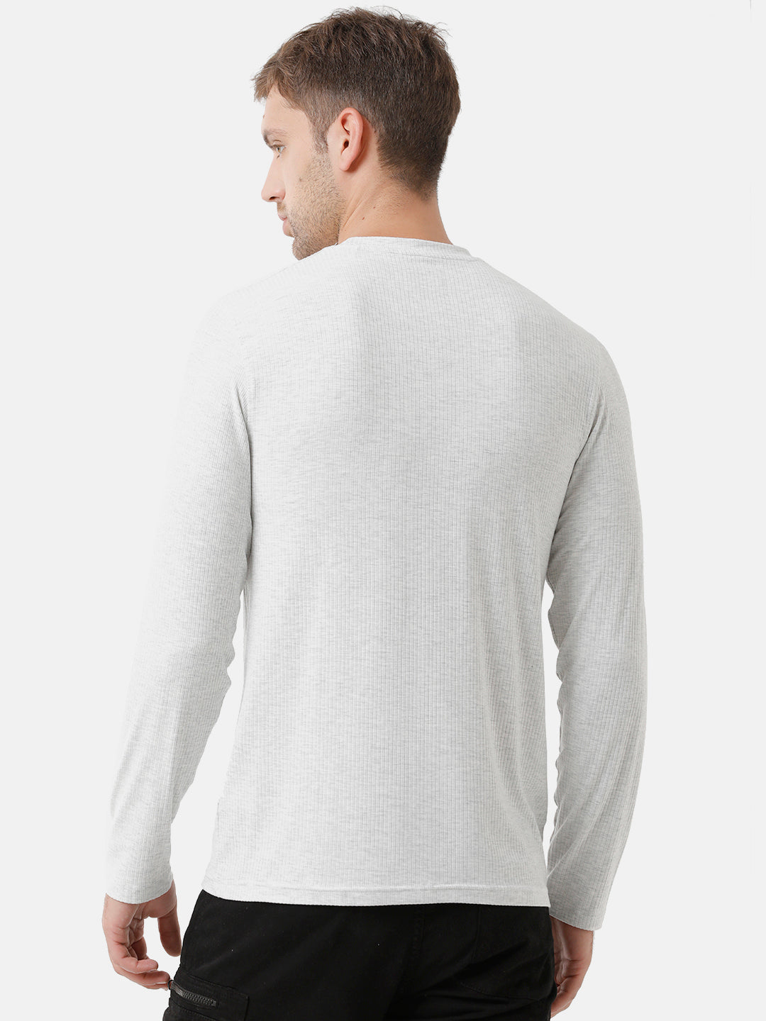 Classic Polo Mens Cotton Full Sleeve Solid Slim Fit Round Neck Light Grey Color T-Shirt | Verno 303 A