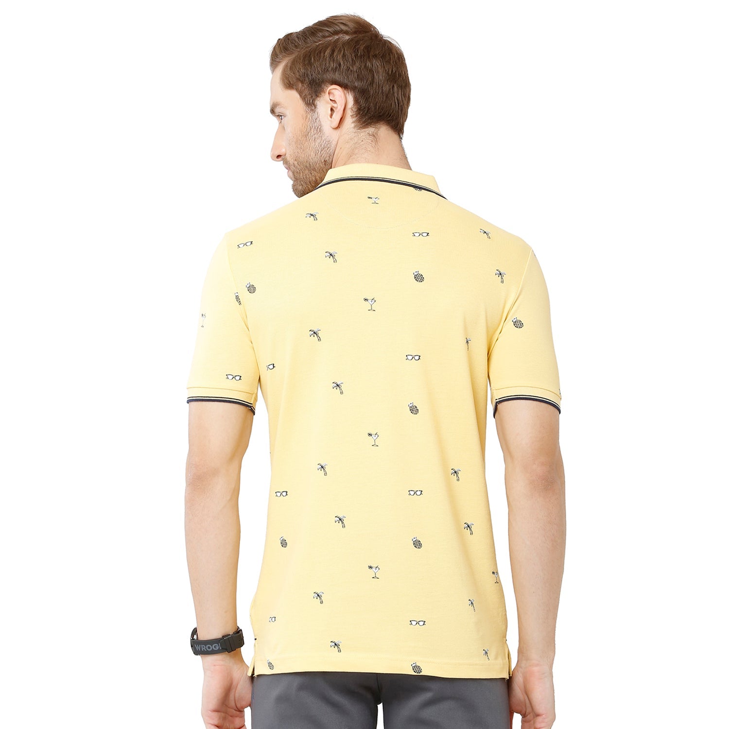 Classic Polo Mens 100% Cotton Printed Slim Fit Yellow Color Polo Neck T-Shirt -BEAU 168 A T-shirt Classic Polo 