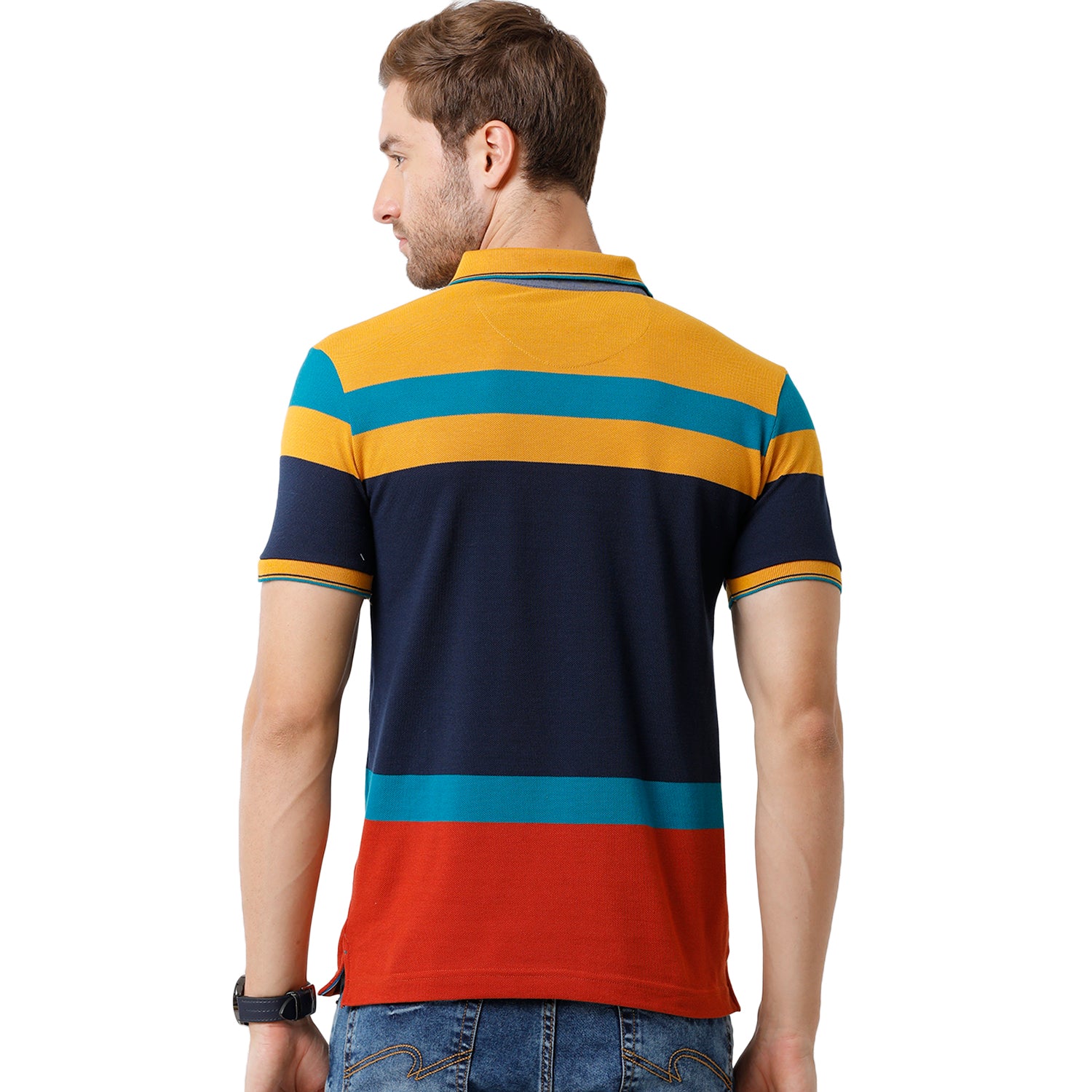 Men's Multi Color Half Sleeve Polo Neck Striped T Shirt - VTA - 187 B SF P T-shirt Classic Polo 