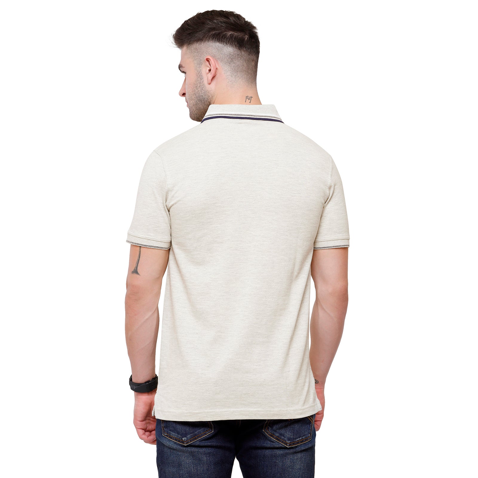 Classic Polo Men's White Melange Polo Half Sleeve Slim Fit T-Shirt | Toza-Equru Mel