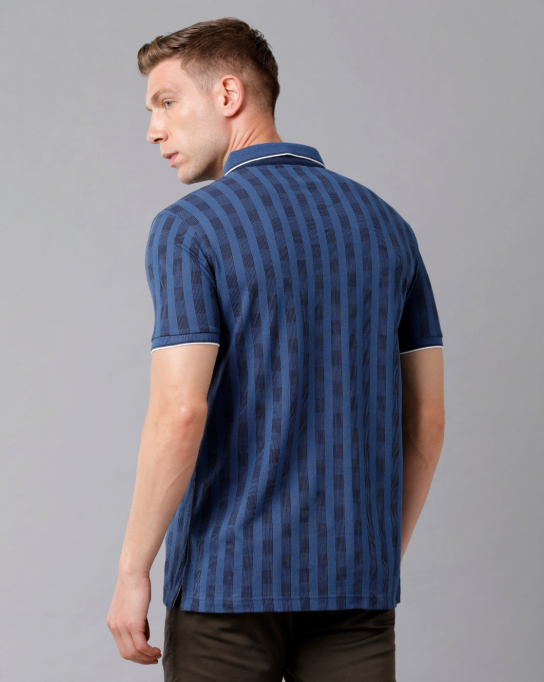Classic Polo Men's Cotton Printed Half Sleeve Slim Fit Polo Neck Blue Color T-Shirt | Prm - 703 A