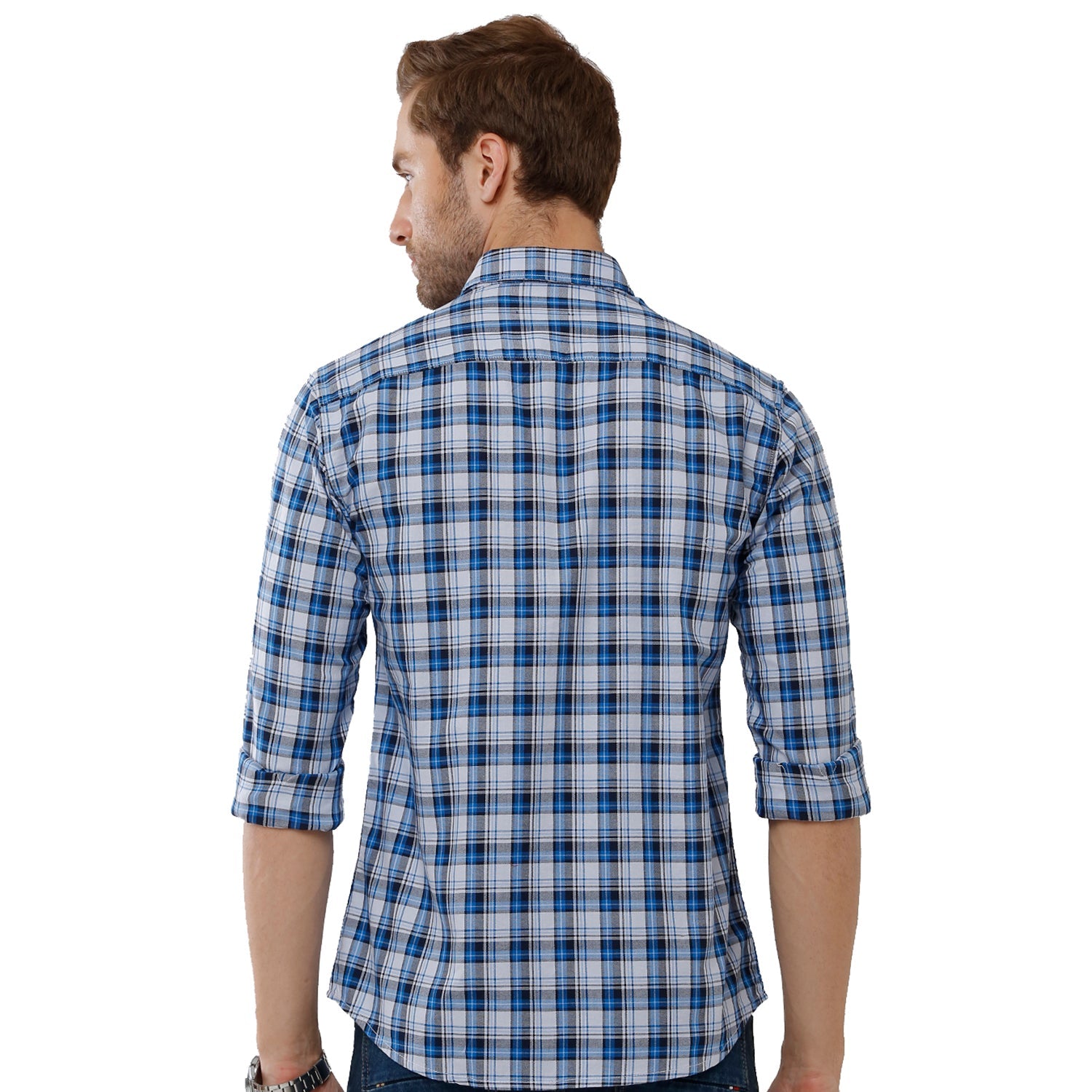 Classic Polo Mens 100% Cotton Full Sleeve Checked Slim Fit Blue Woven Shirt -SN1 116 A Shirts Classic Polo 
