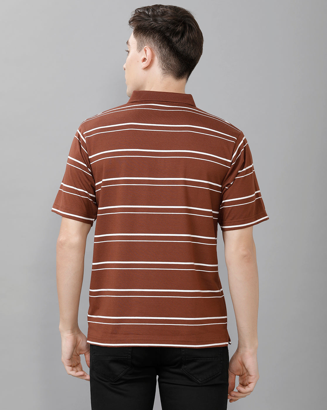 Classic Polo Mens Cotton Blend Striped Half Sleeve Authentic Fit Polo Neck Brown Color T-Shirt | Avon 497 B