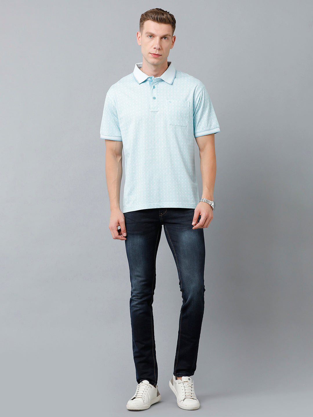 Classic Polo Men's Cotton Half Sleeve Printed Authentic Fit Polo Neck Sky Blue Color T-Shirt | Carve Polo - 01 B