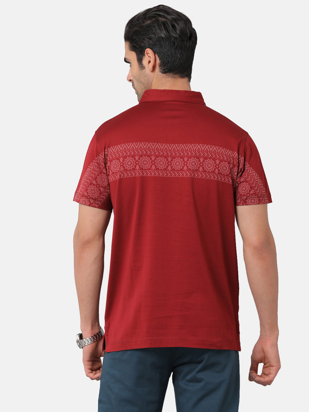 Classic Polo Mens Cotton Printed Slim Fit Polo Neck Red Color T-Shirt | Unico 17a