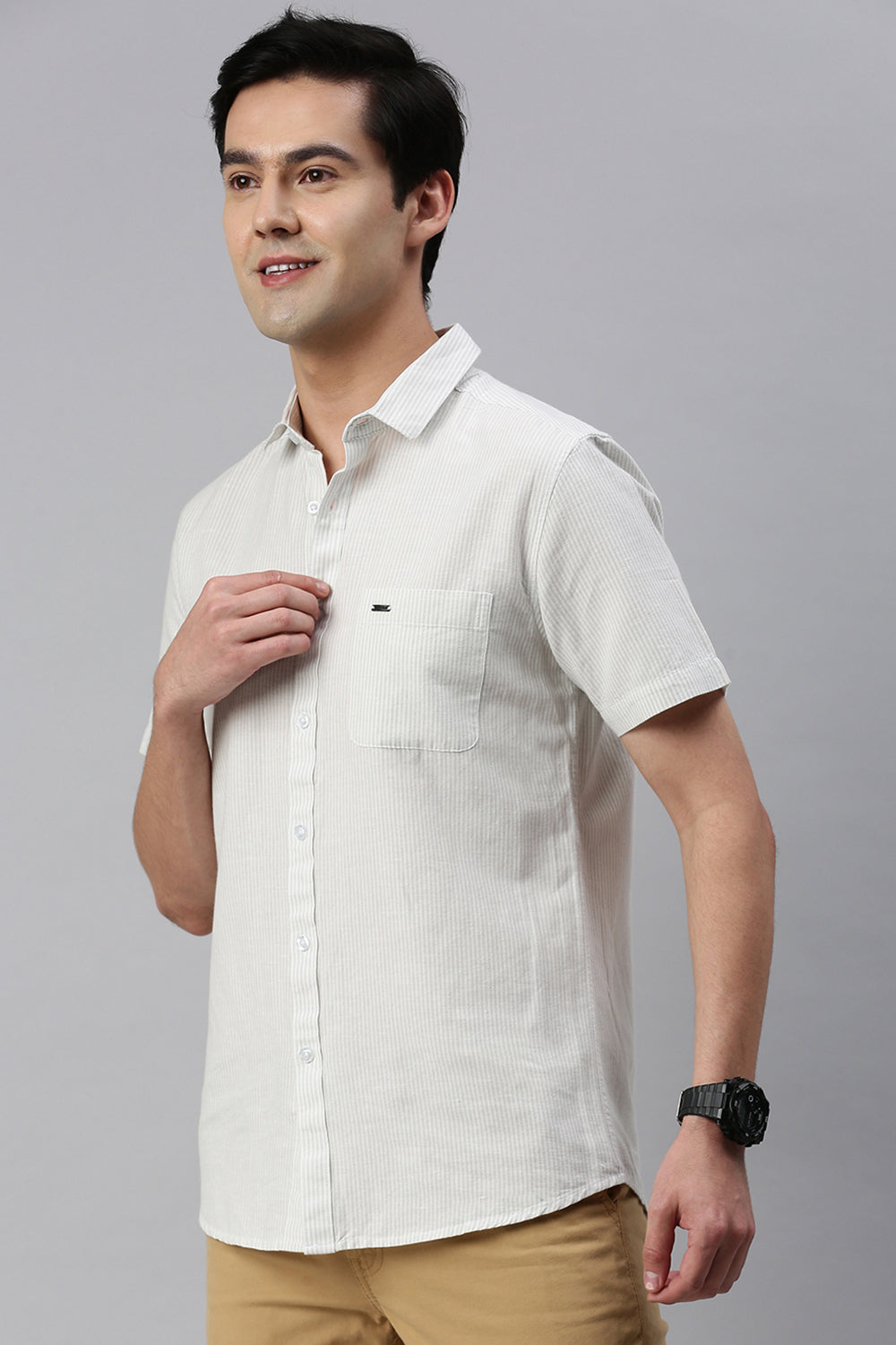Classic Polo Men's Cotton Half Sleeve Striped Slim Fit Polo Neck White Color Woven Shirt | So1-138 A