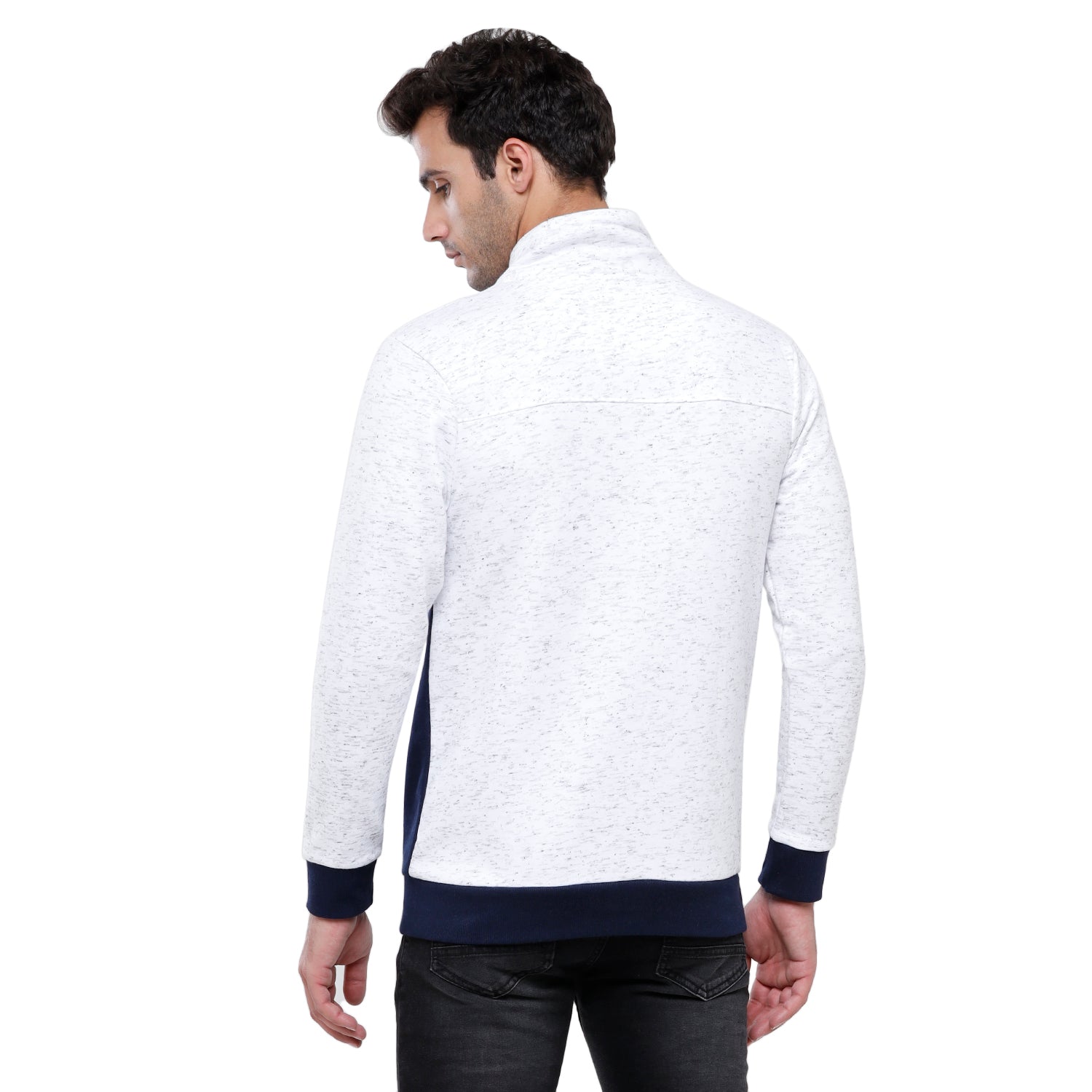 Classic Polo Men's Color Block Full Sleeve White & Navy H Neck Sweat Shirt - CPSS-324 A Sweat Shirts Classic Polo 