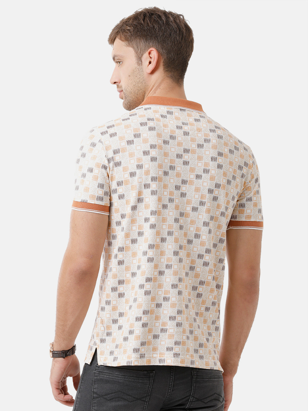 Classic Polo Mens Cotton Printed Half Sleeve Slim Fit Polo Neck Beige Color T-Shirt | Beau 173 A