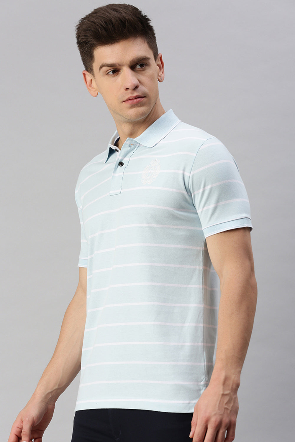 Classic Polo Men's Cotton Half Sleeve Striped Slim Fit Polo Neck Light Blue Color T-Shirt | Cpeg - 291 A