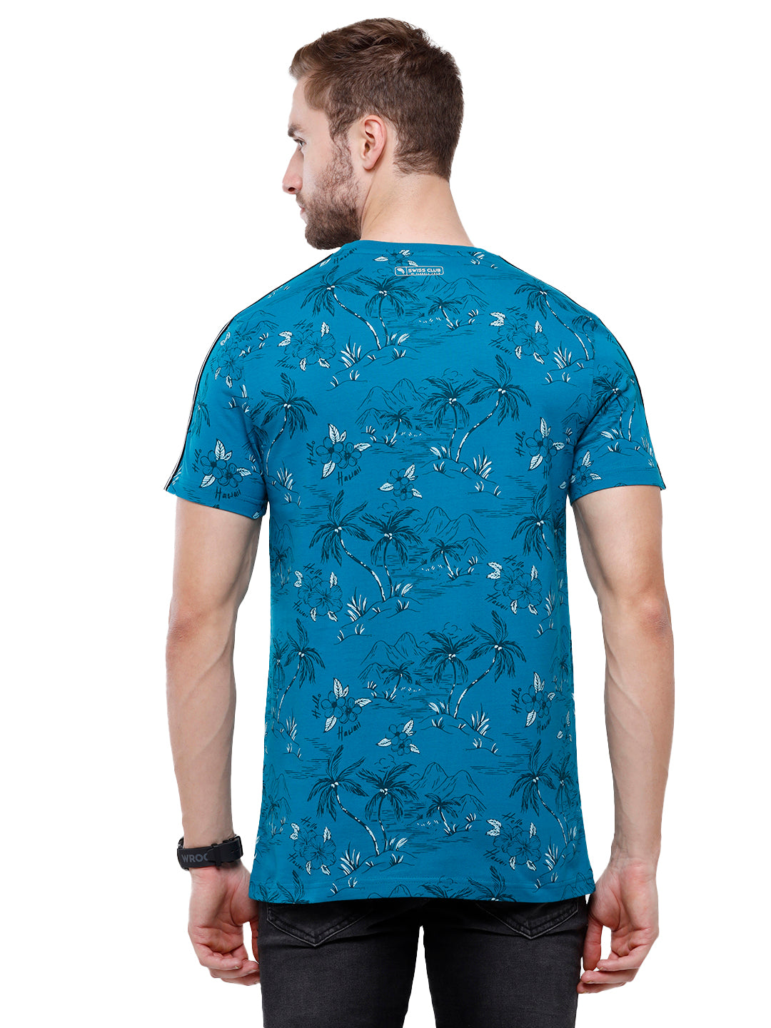 Swiss Club Mens Blue Printed Slim Fit Half Sleeve Round Neck T-Shirt (CUB - 51 A SF C) T-shirt Swiss Club 