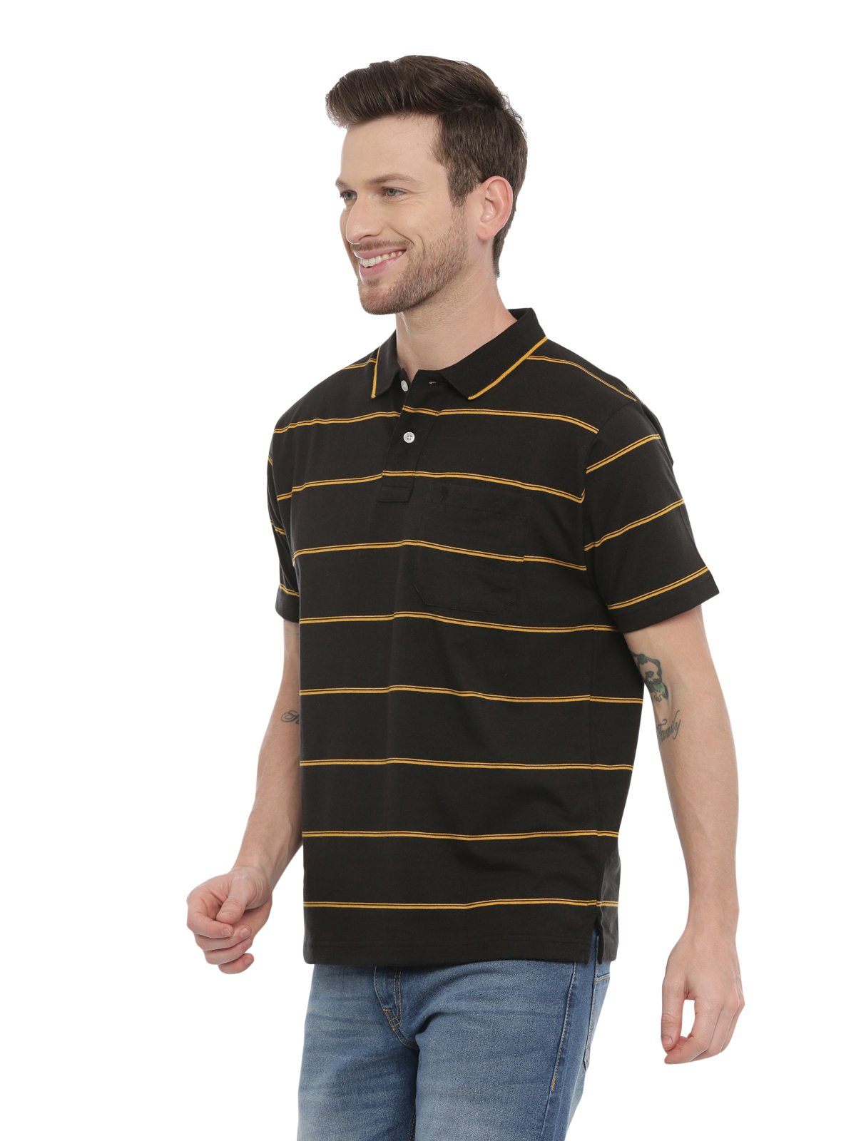 Swiss club Mens Striped Collar Neck Half Sleeves Authentic Fit T-Shirt SWISS CLUB T-Shirt Swiss Club 