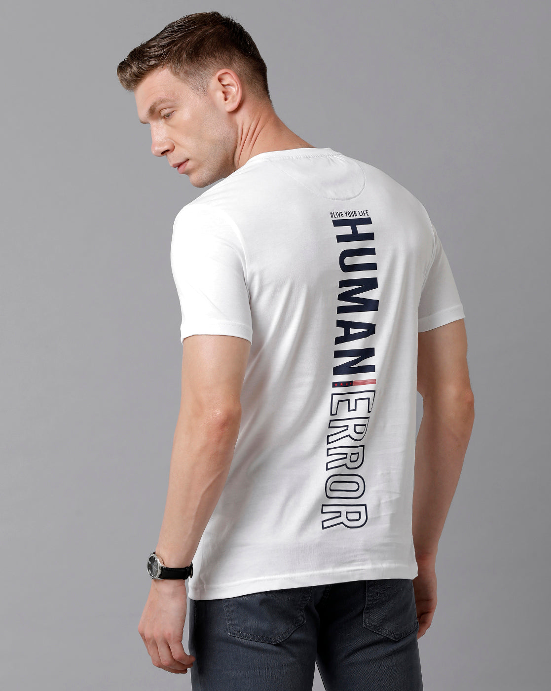CP BRO Men's Cotton Printed Half Sleeve Slim Fit Round Neck White Color T-Shirt | Brcn - 486 B