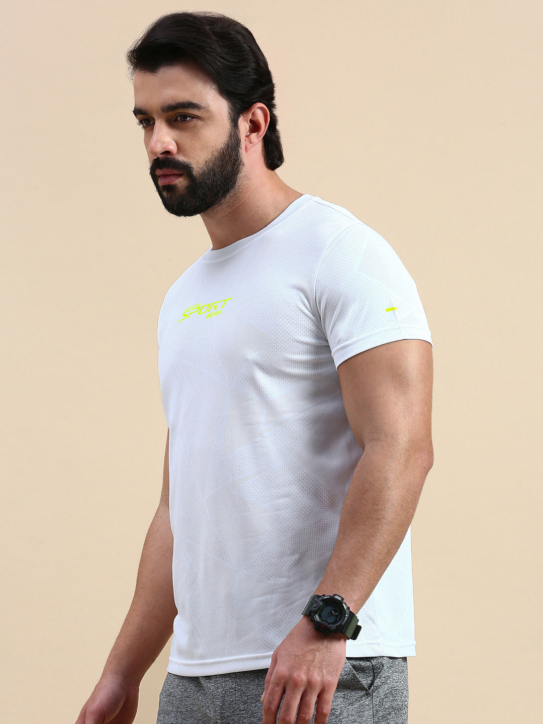 Classic Polo Men's Round Neck Polyester White Slim Fit Active Wear T-Shirt | GENX-CREW 04A SF C