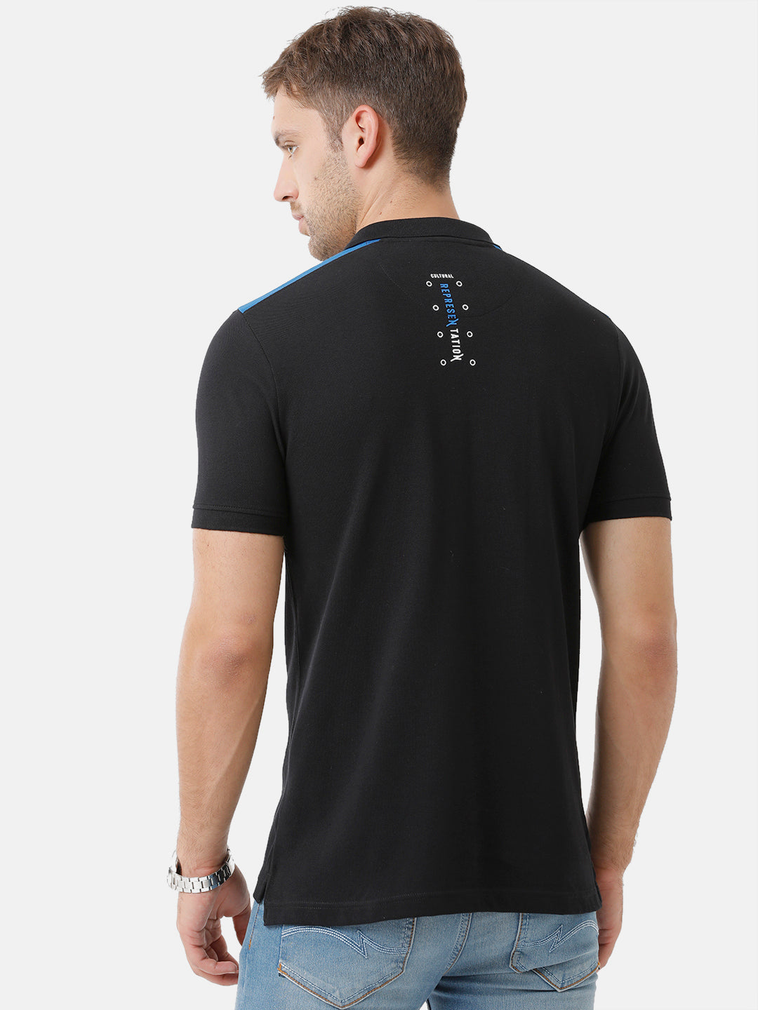 Classic Polo Mens Cotton Printed Half Sleeve Slim Fit Polo Neck Black Color T-Shirt | Prm 684 A