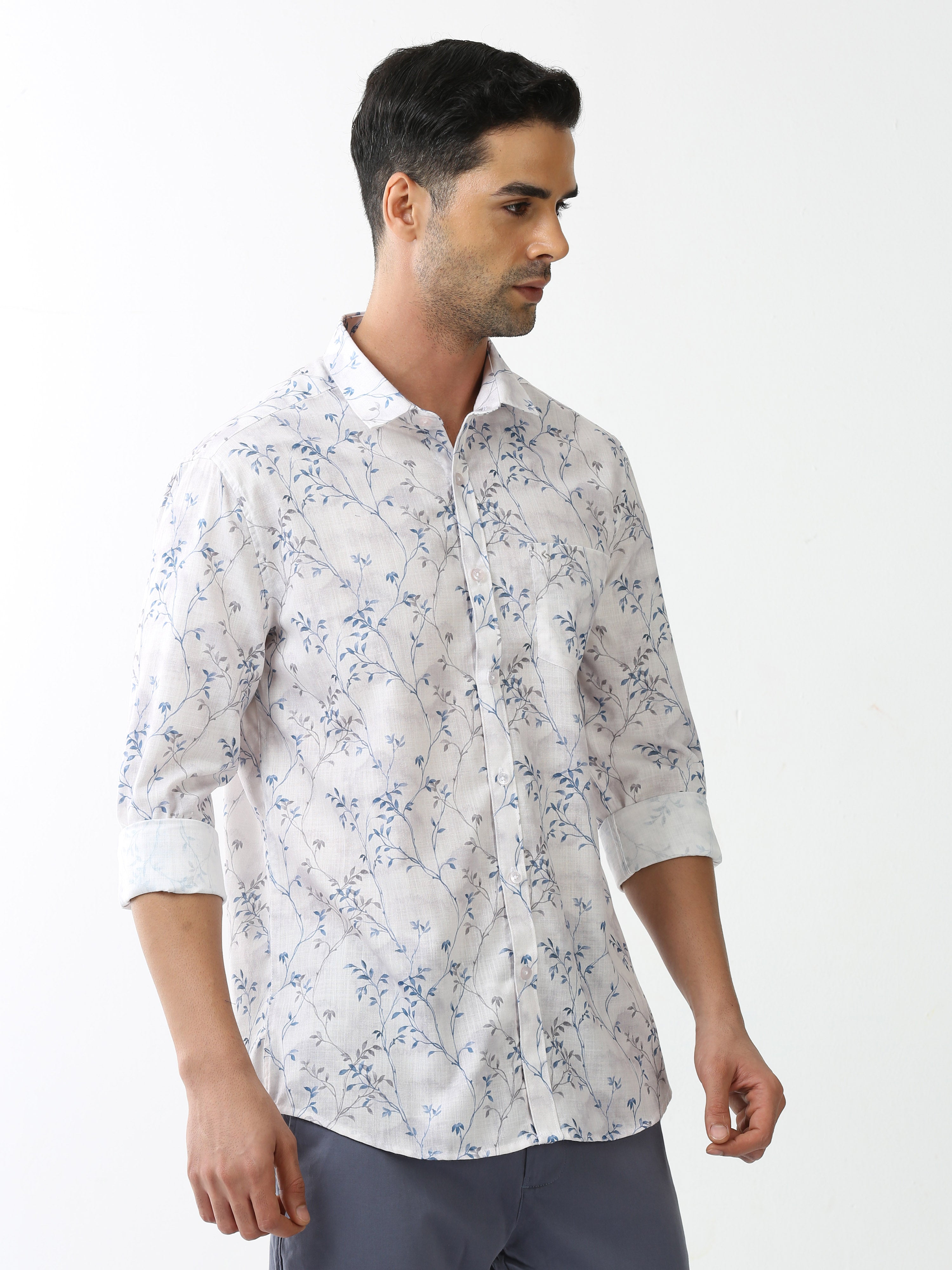 Classic Polo Mens Cotton Full Sleeve Printed Slim Fit Polo Neck White Color Casual Shirt | SO2-135 A-FS-PRT-SF