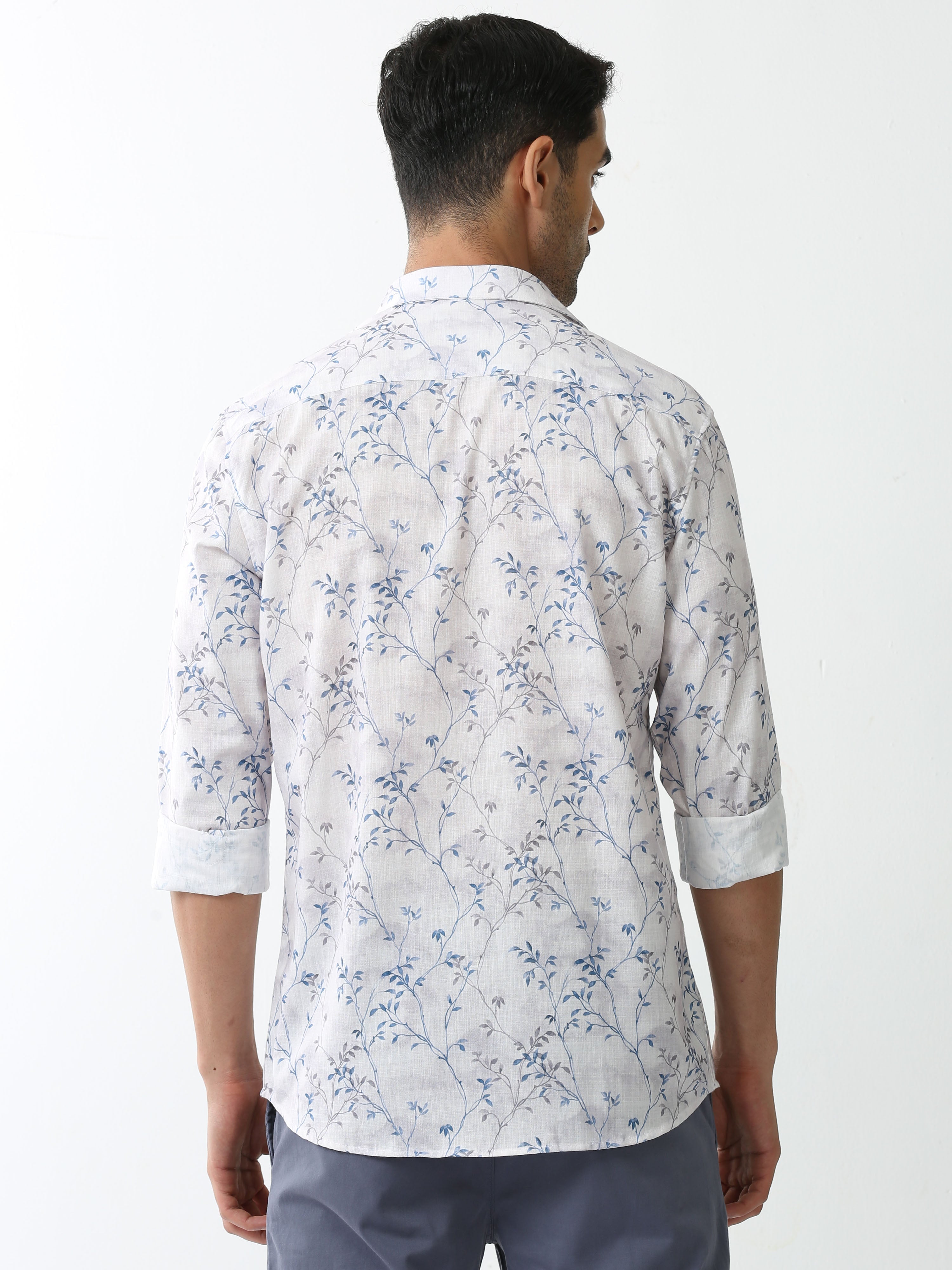 Classic Polo Mens Cotton Full Sleeve Printed Slim Fit Polo Neck White Color Casual Shirt | SO2-135 A-FS-PRT-SF