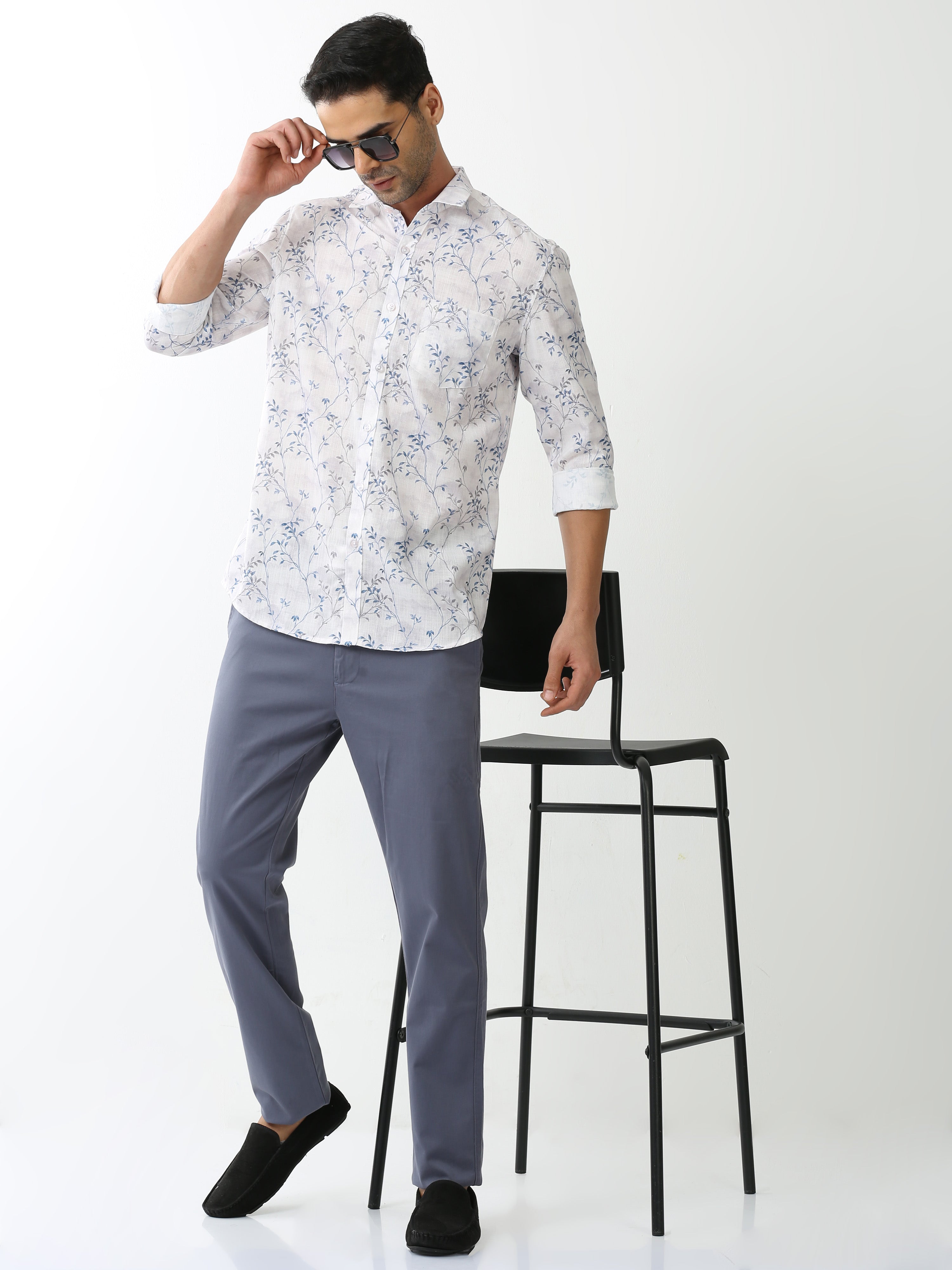 Classic Polo Mens Cotton Full Sleeve Printed Slim Fit Polo Neck White Color Casual Shirt | SO2-135 A-FS-PRT-SF