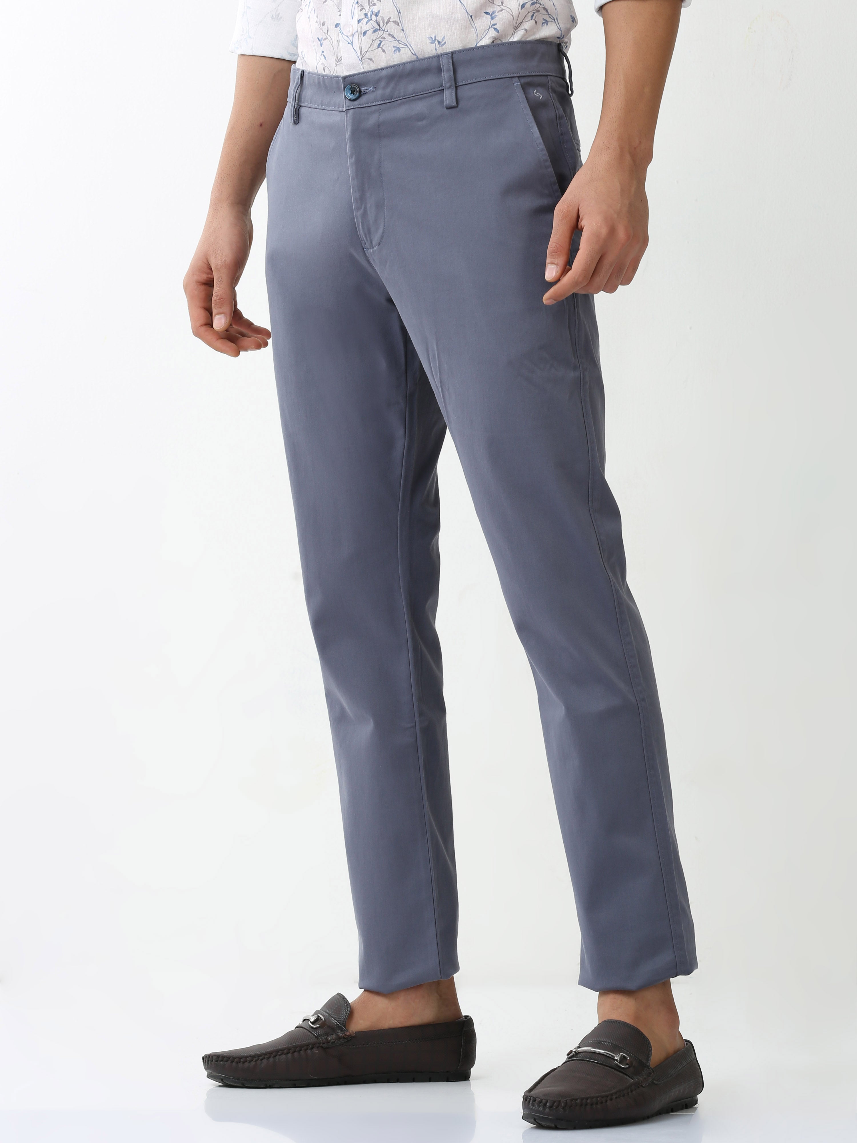 Classic Polo Mens Cotton Solid Moderate Fit Blue Color Trouser | TO2-05 A-BLU-MF-LY