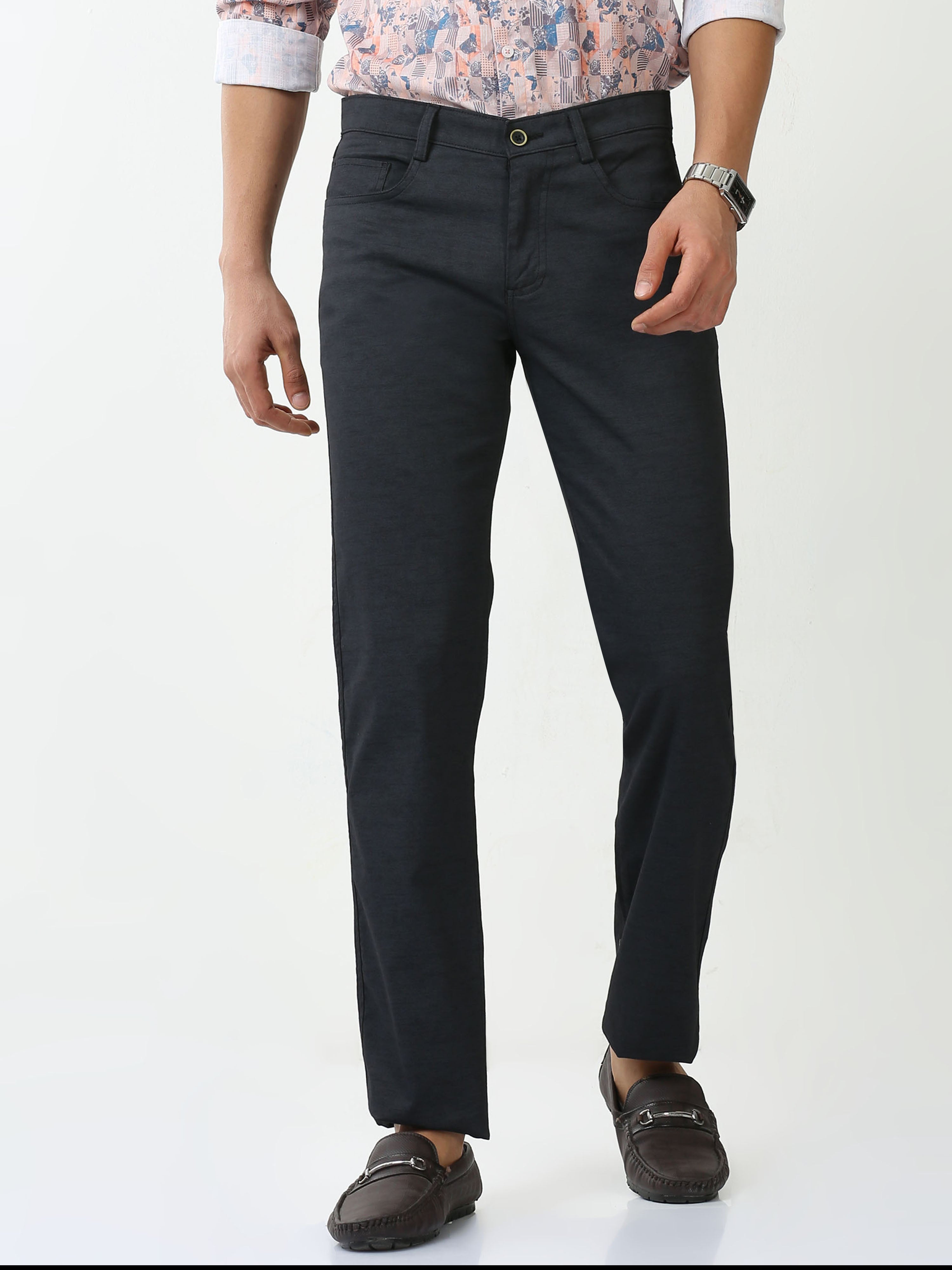 Classic Polo Mens Cotton Solid Chiesel Fit Black Color Trouser | TBO2-28 D-BLK-CF-LY