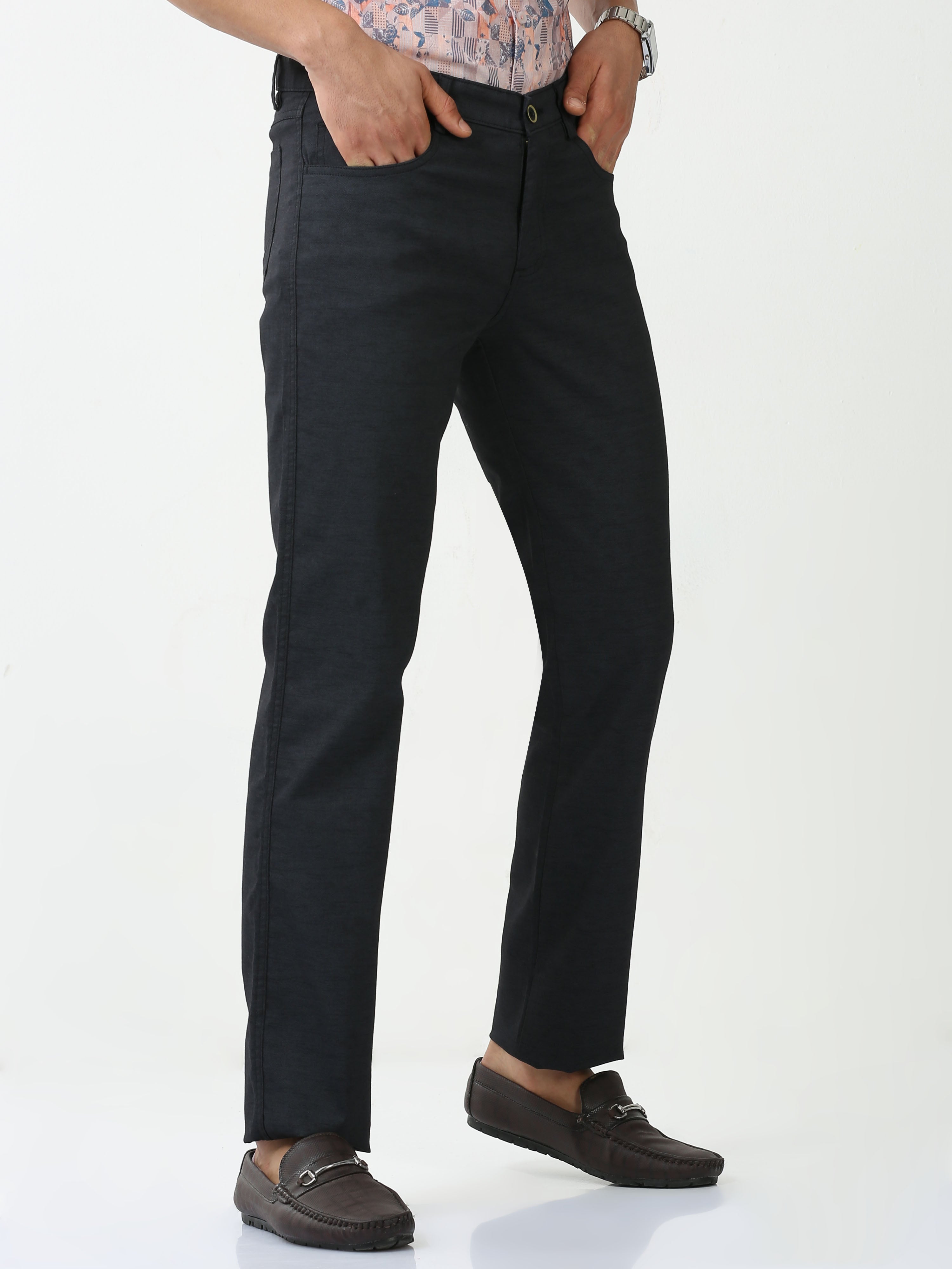 Classic Polo Mens Cotton Solid Chiesel Fit Black Color Trouser | TBO2-28 D-BLK-CF-LY