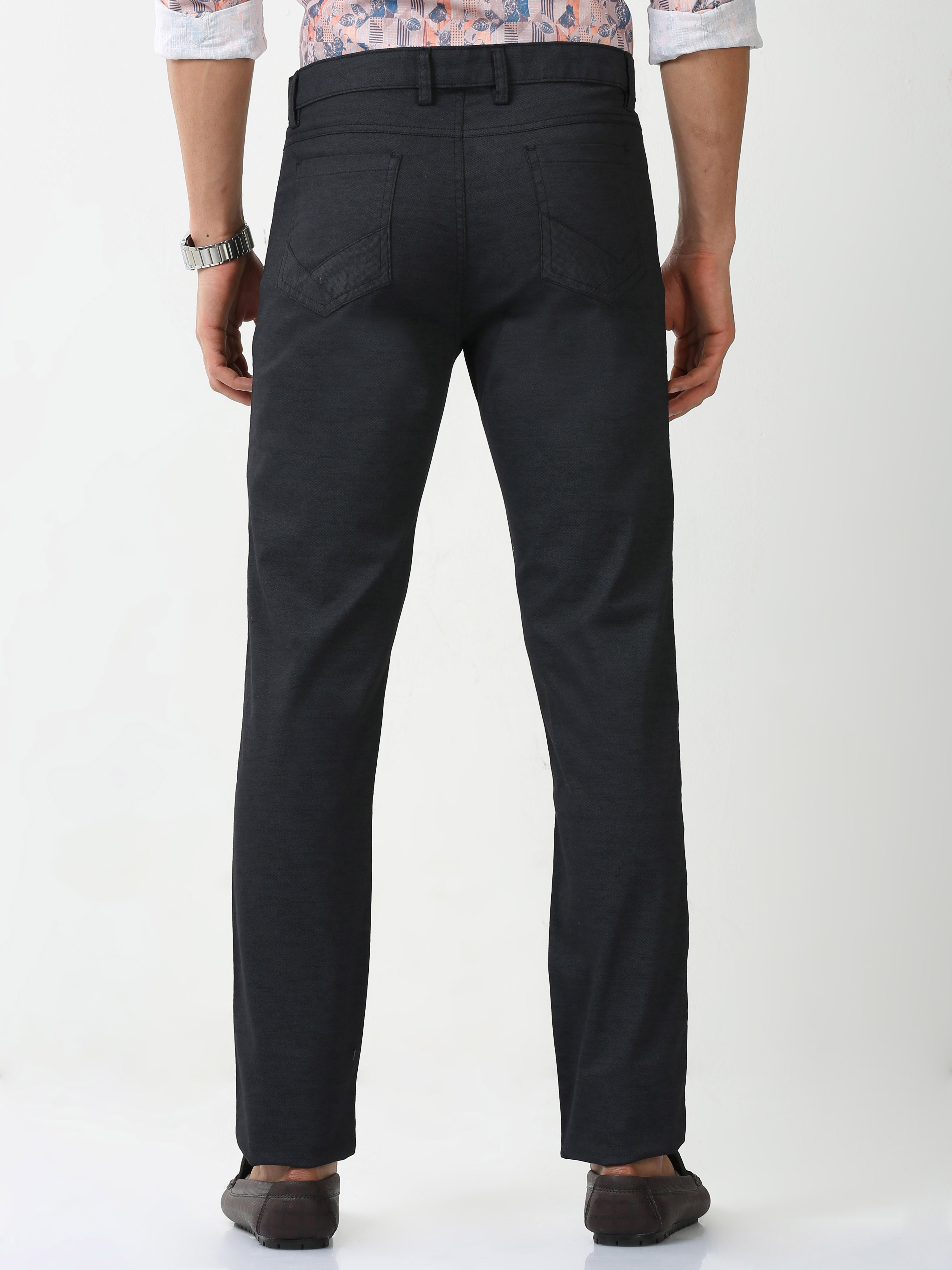 Classic Polo Mens Cotton Solid Chiesel Fit Black Color Trouser | TBO2-28 D-BLK-CF-LY