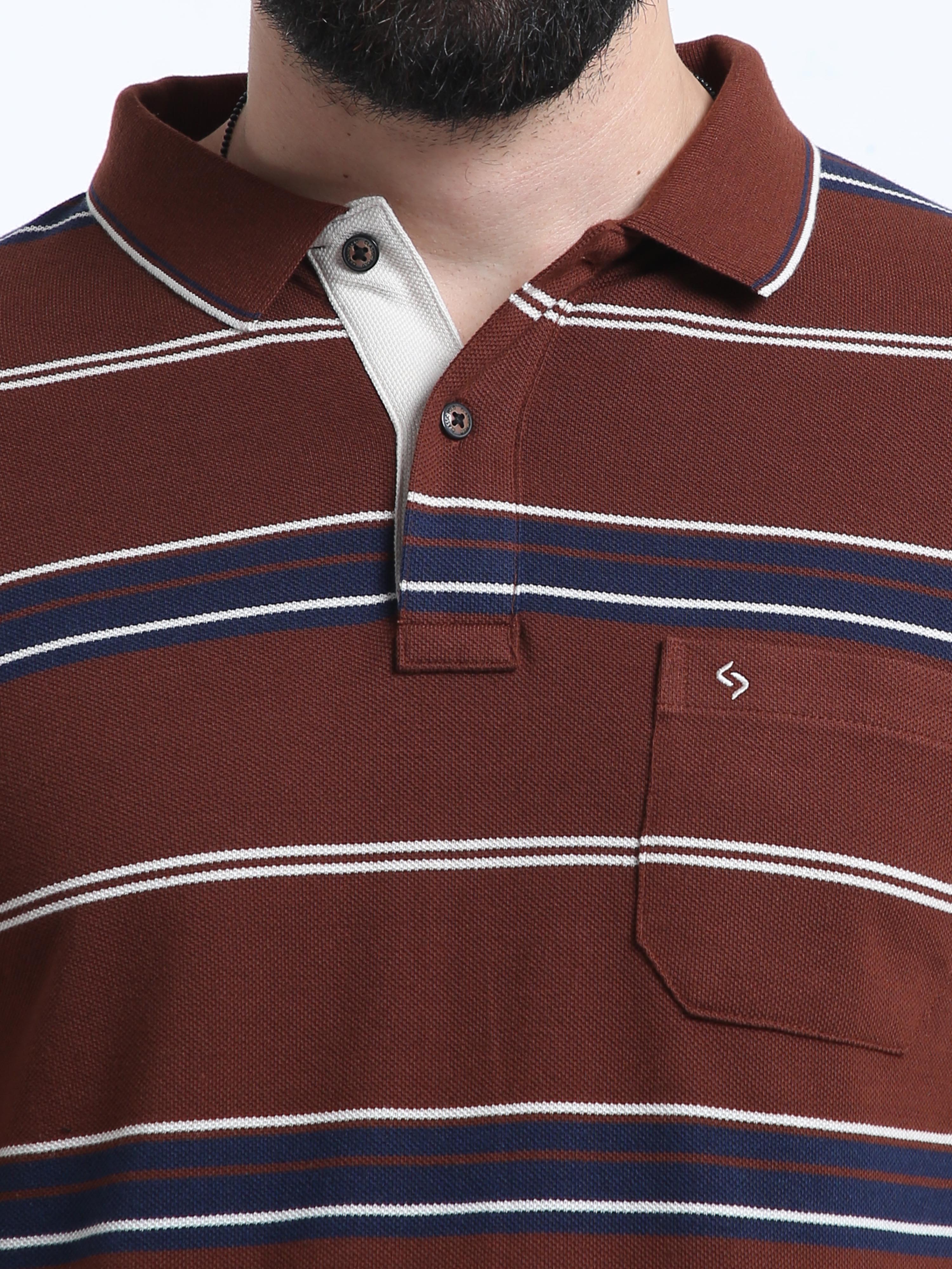 Classic Polo Mens Casual Burgundy Striped Cotton T-Shirt | F-ADORE - 109 B SF P