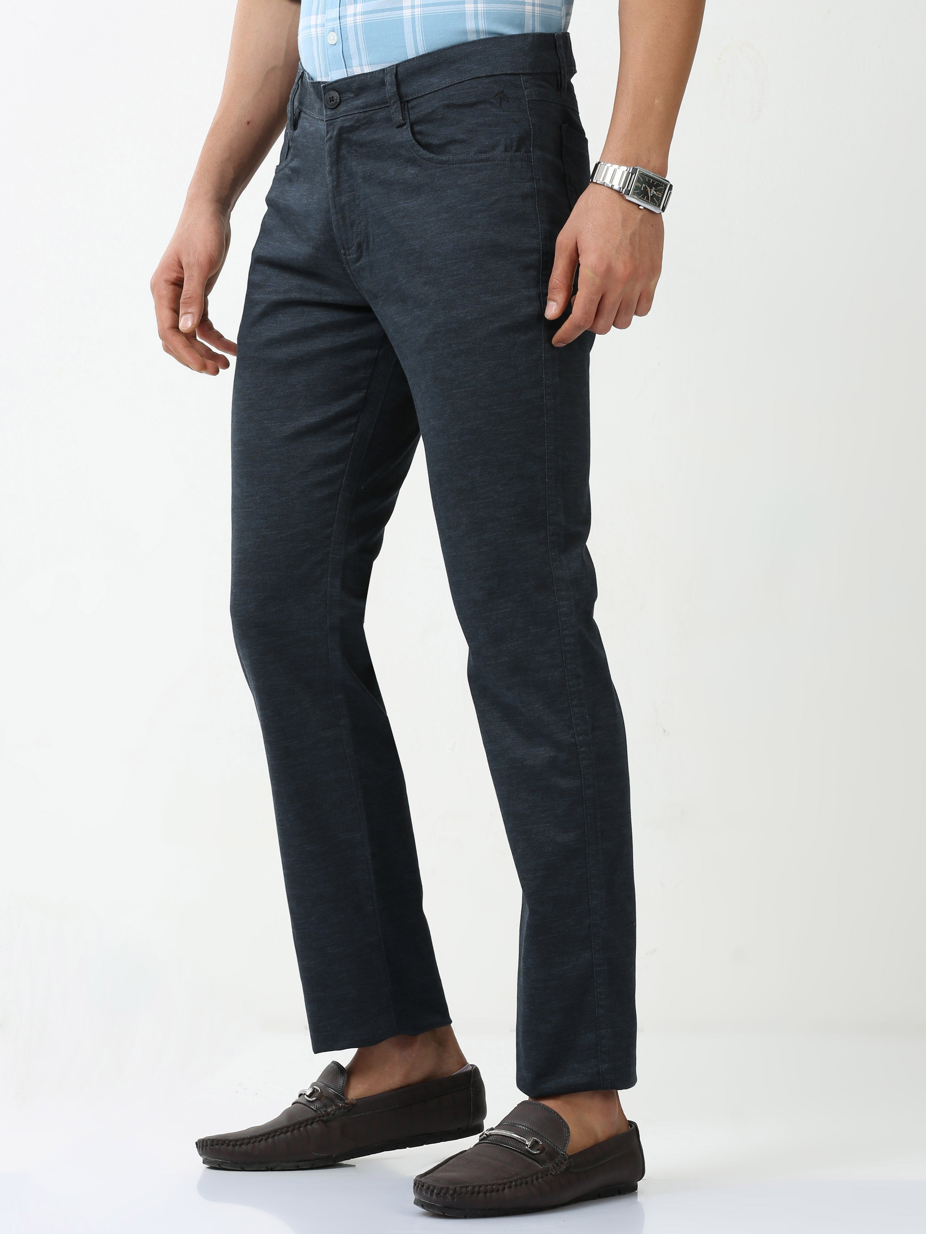 Classic Polo Mens Cotton Solid Chiesel Fit Navy Blue Color Trouser | TBO2-28 C-NVY-CF-LY