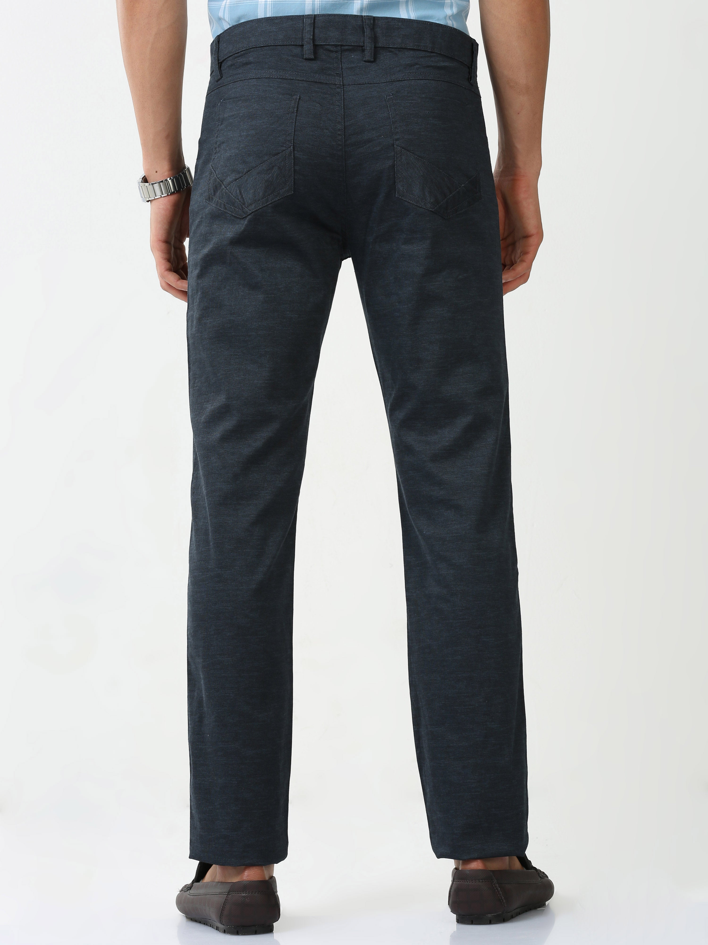 Classic Polo Mens Cotton Solid Chiesel Fit Navy Blue Color Trouser | TBO2-28 C-NVY-CF-LY