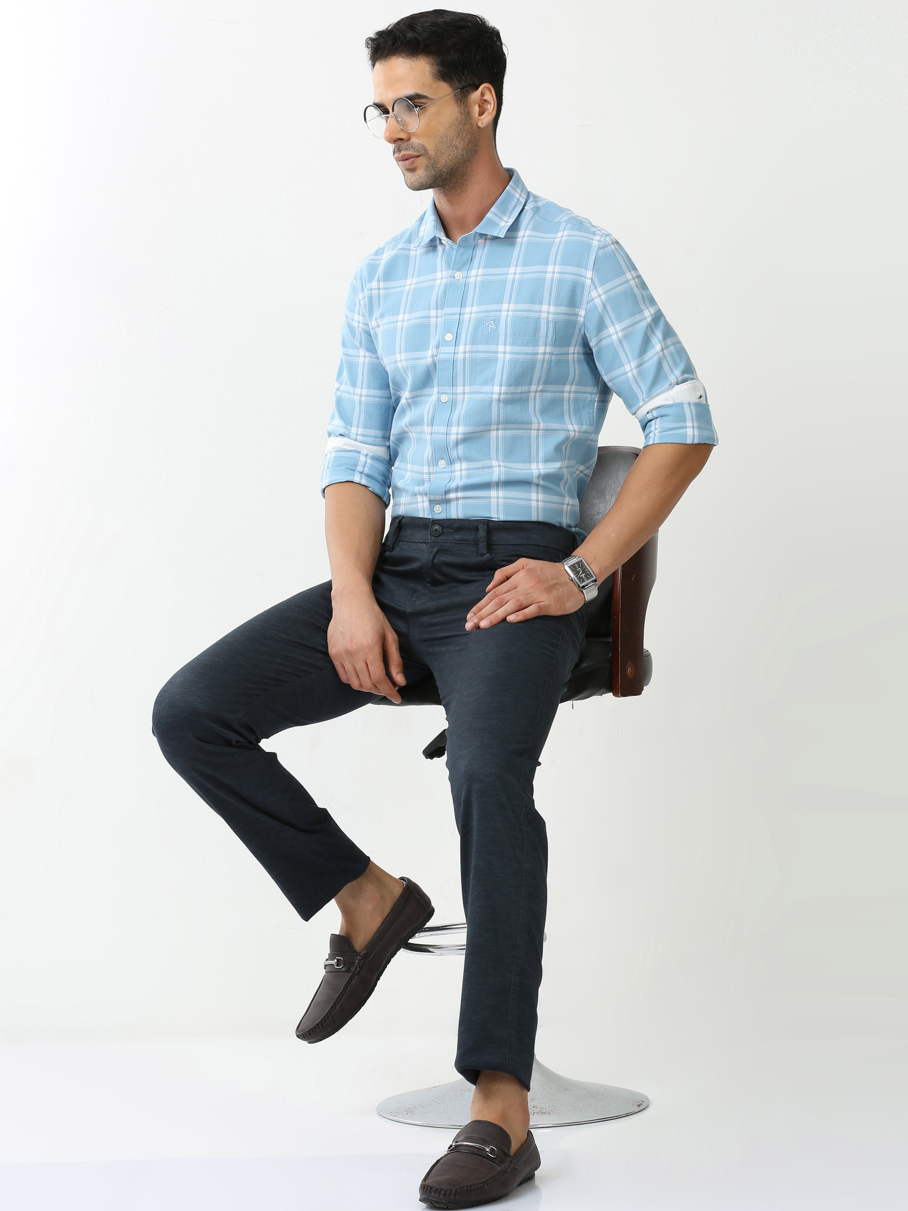 Classic Polo Mens Cotton Solid Chiesel Fit Navy Blue Color Trouser | TBO2-28 C-NVY-CF-LY