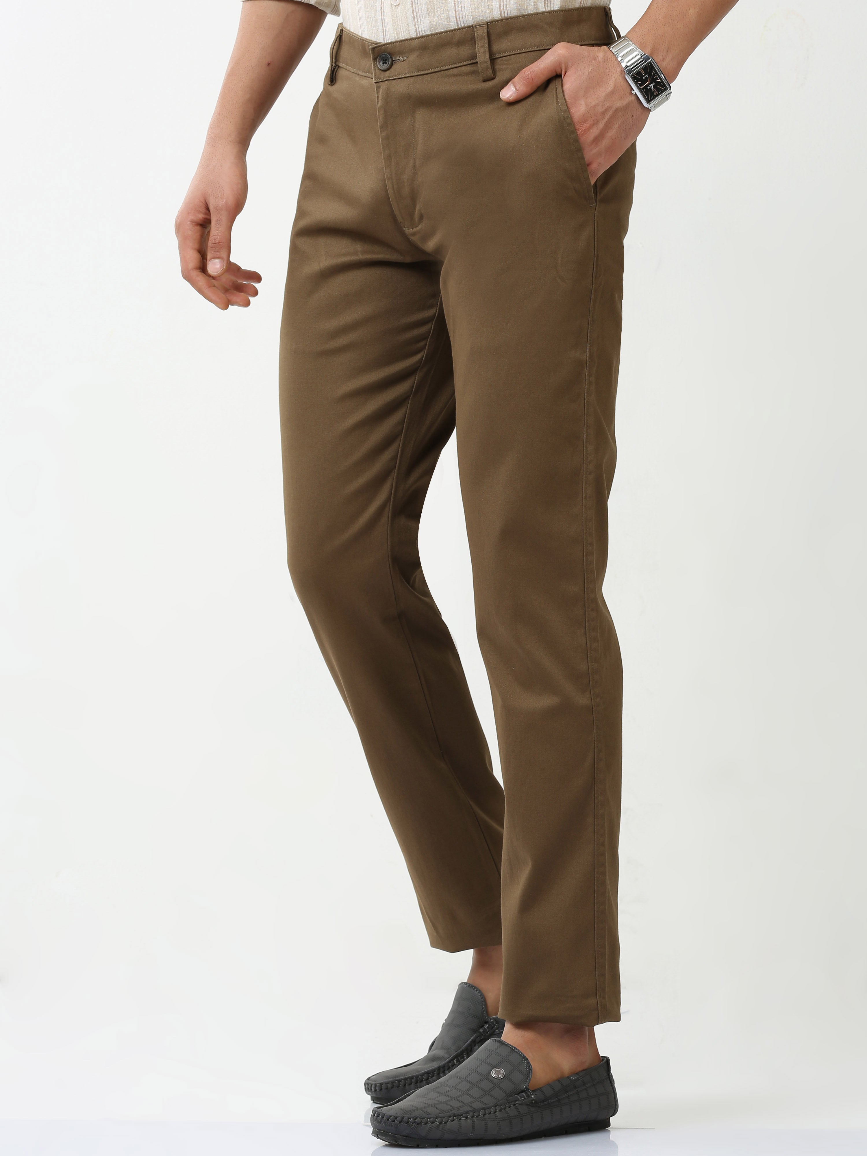 Classic Polo Mens Cotton Solid Moderate Fit Khakhi Color Trouser | TO2-05 B-KHA-MF-LY