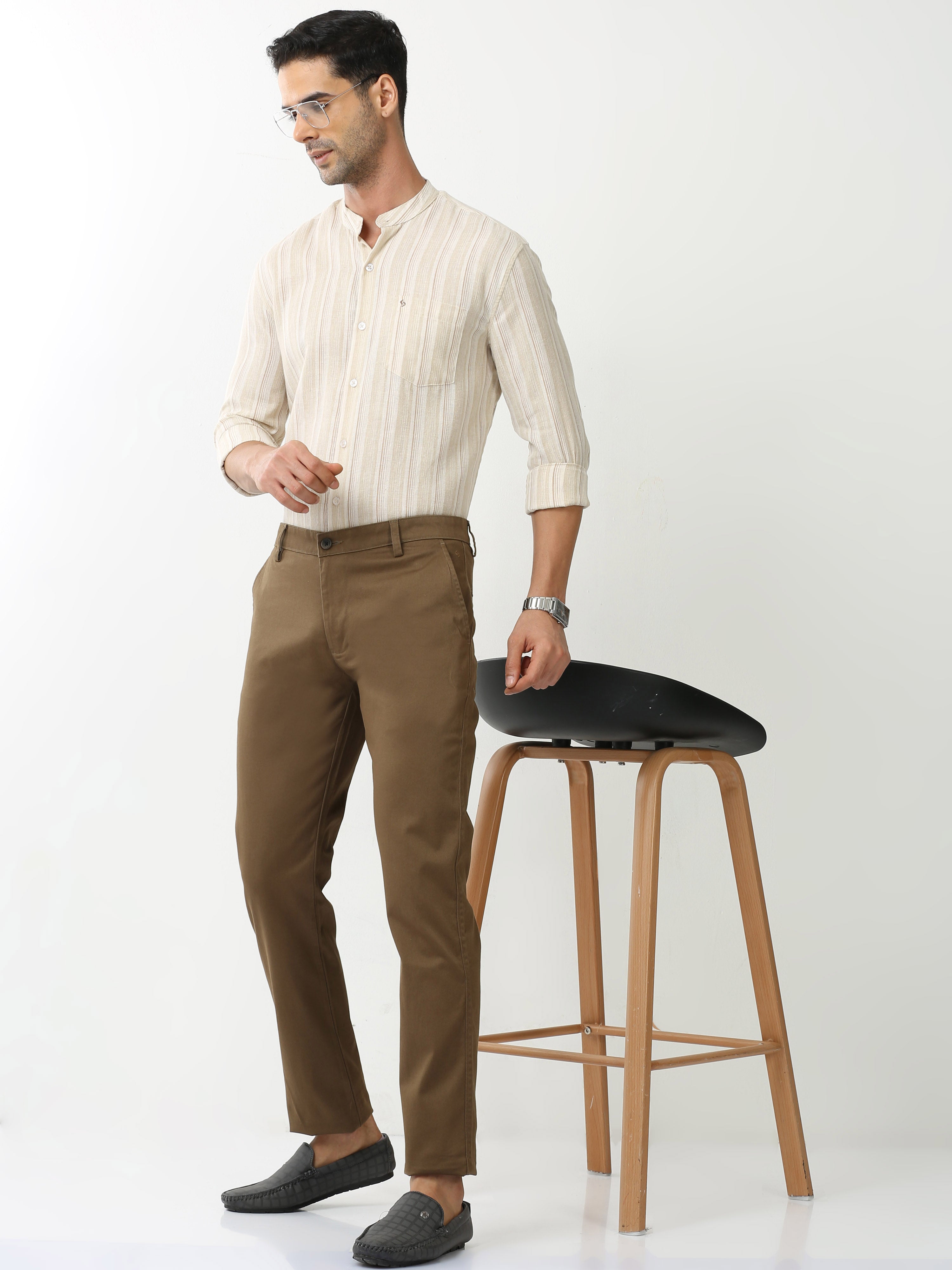 Classic Polo Mens Cotton Solid Moderate Fit Khakhi Color Trouser | TO2-05 B-KHA-MF-LY