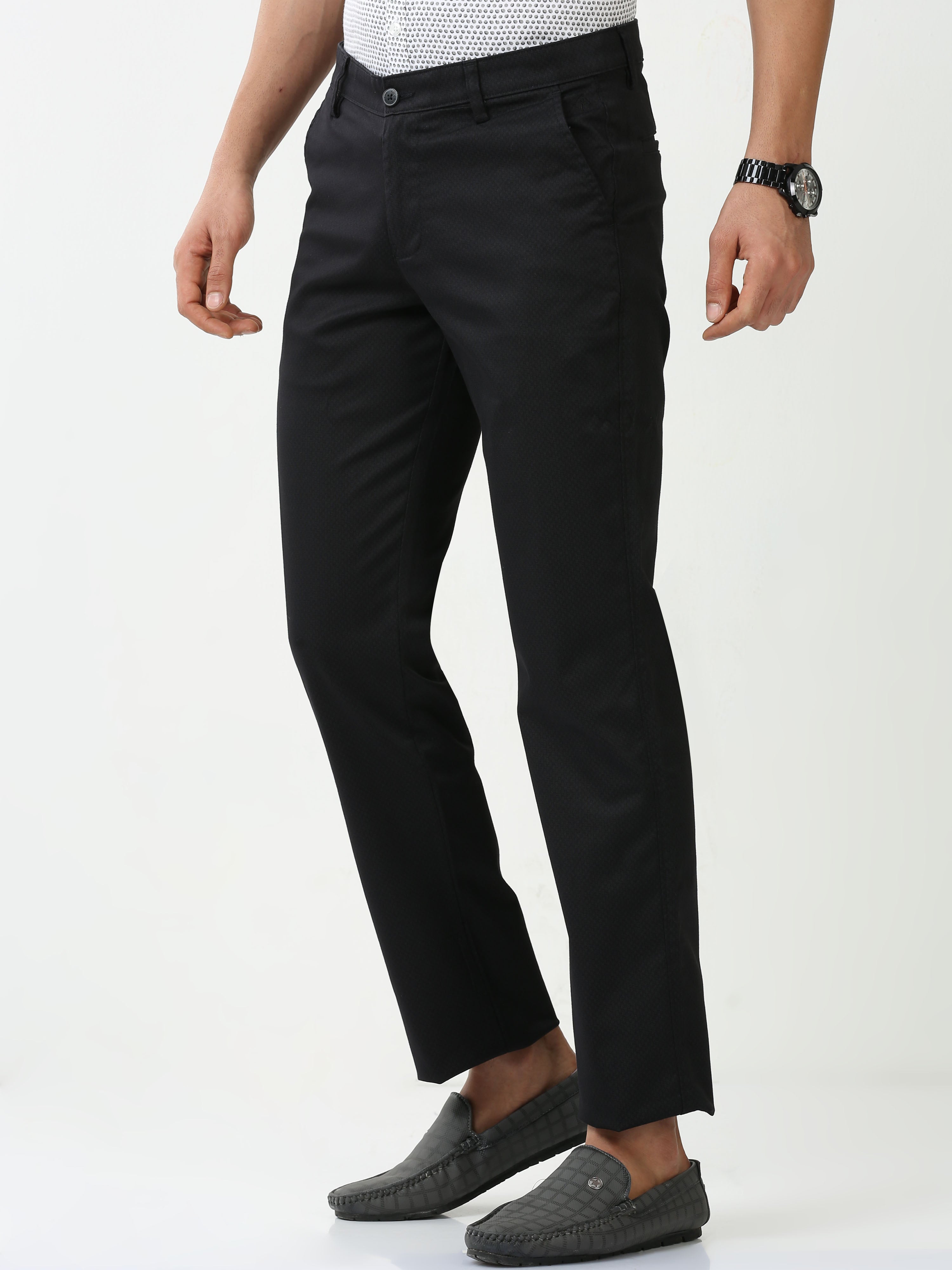 Classic Polo Mens Cotton Printed Chiesel Fit Black Color Trouser | TBO2-25 C-BLK-CF-LY