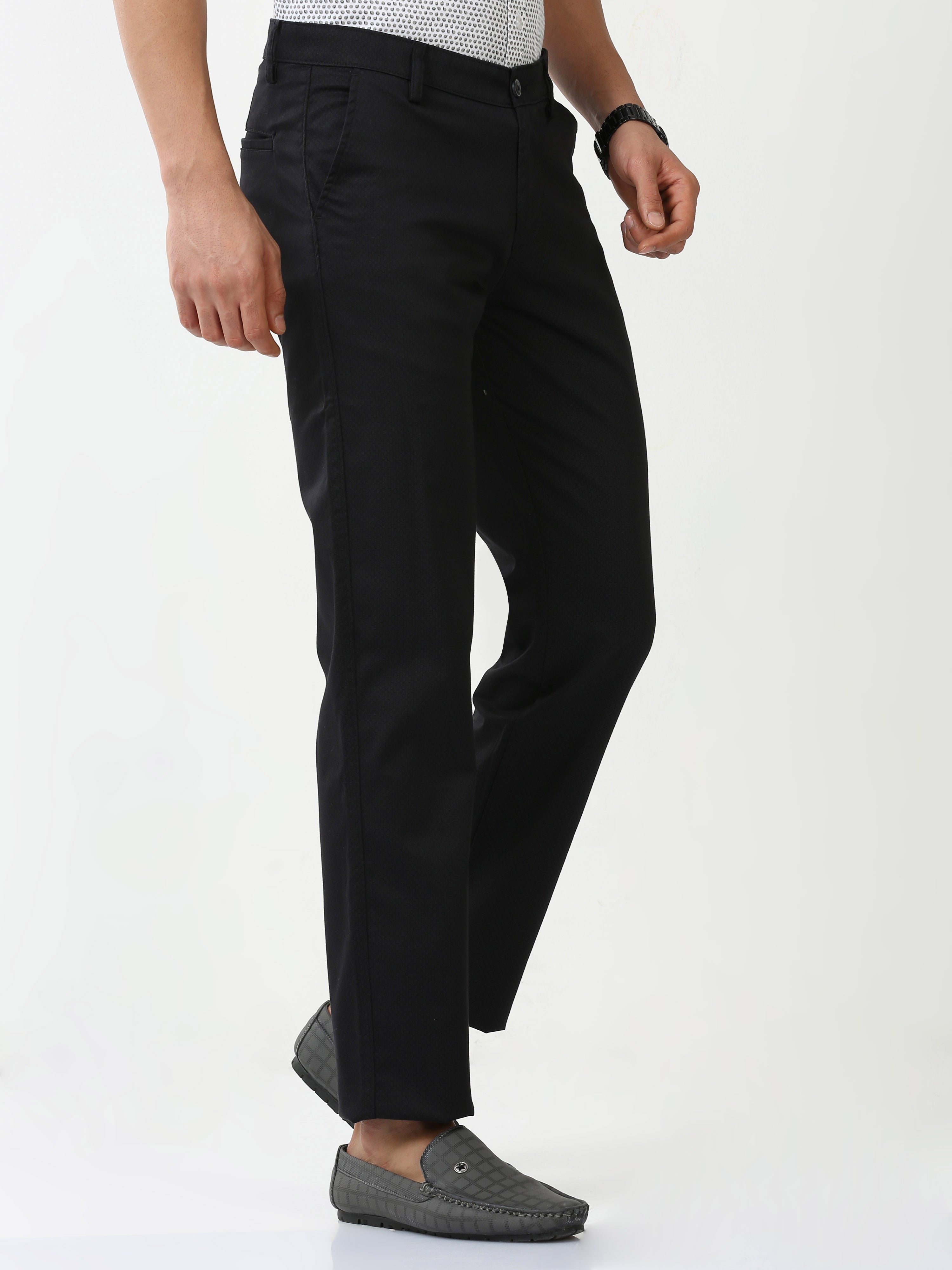 Allen Solly Black Cotton Printed Formal Trousers
