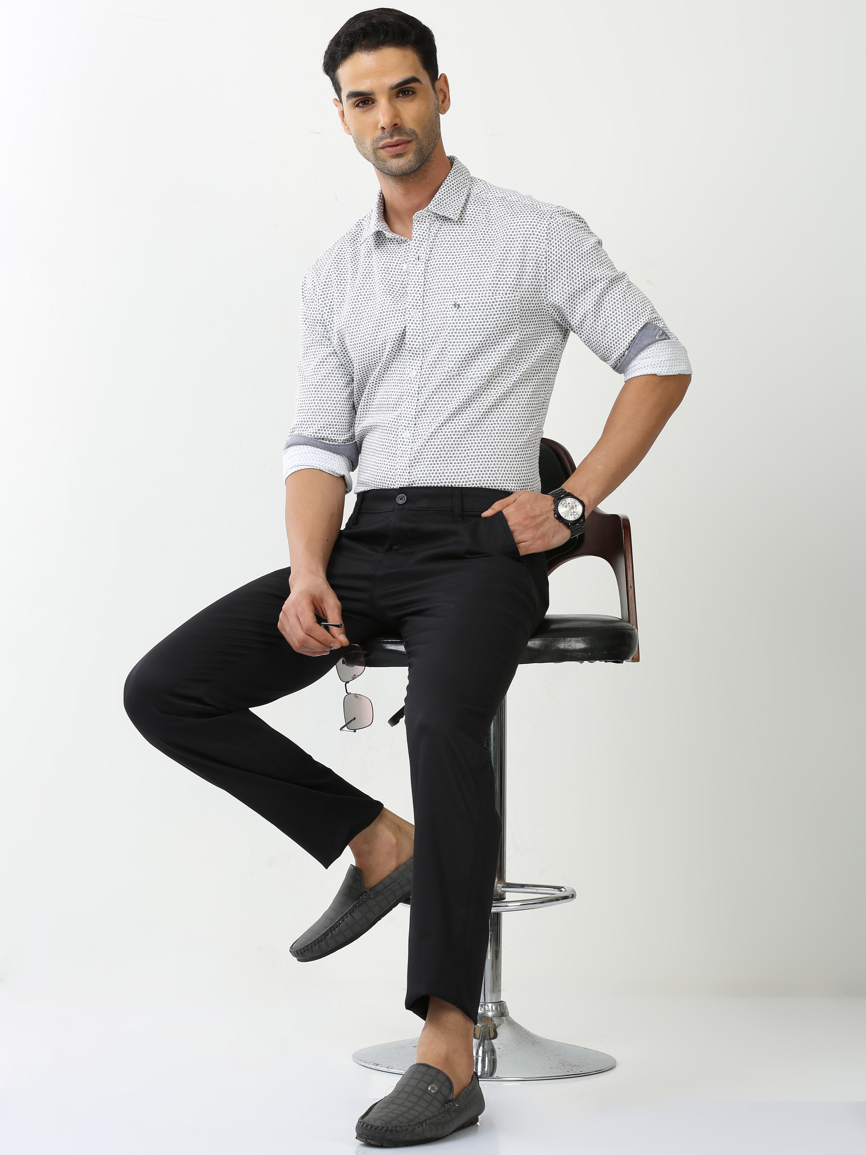 Classic Polo Mens Cotton Printed Chiesel Fit Black Color Trouser | TBO2-25 C-BLK-CF-LY