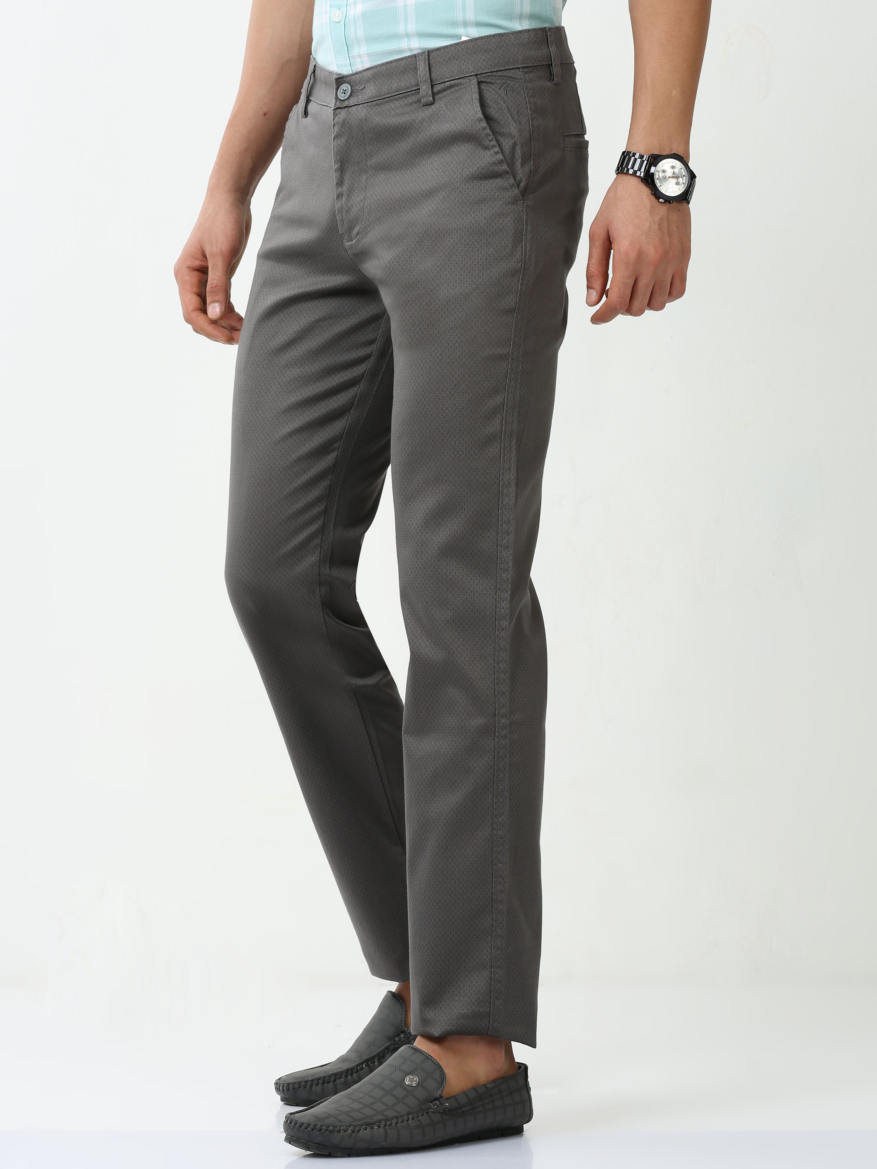 Classic Polo Mens Cotton Printed Chiesel Fit Grey Color Trouser | TBO2-25 A-GRY-CF-LY