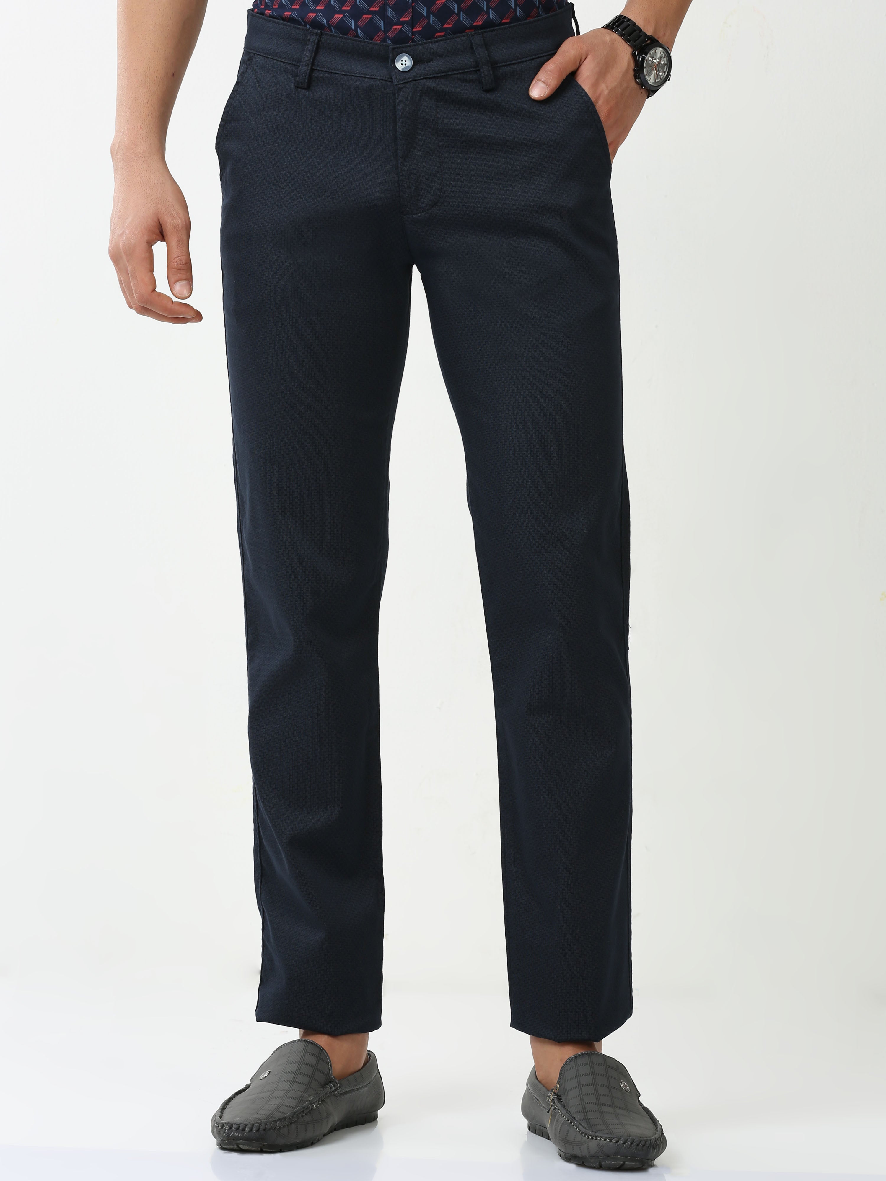 Classic Polo Mens Cotton Printed Chiesel Fit Navy Blue Color Trouser | TBO2-25 B-NVY-CF-LY