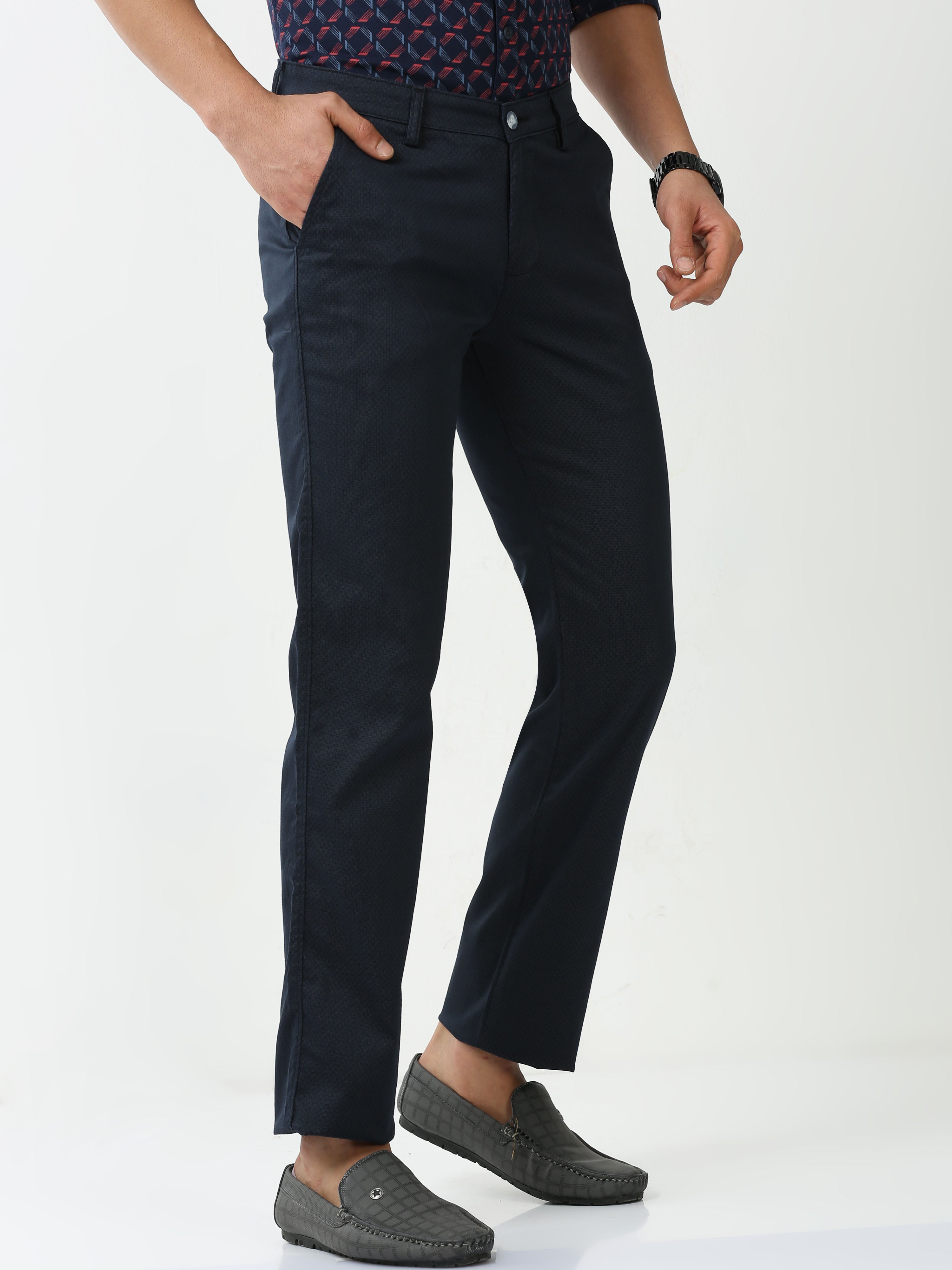 Classic Polo Mens Cotton Printed Chiesel Fit Navy Blue Color Trouser | TBO2-25 B-NVY-CF-LY