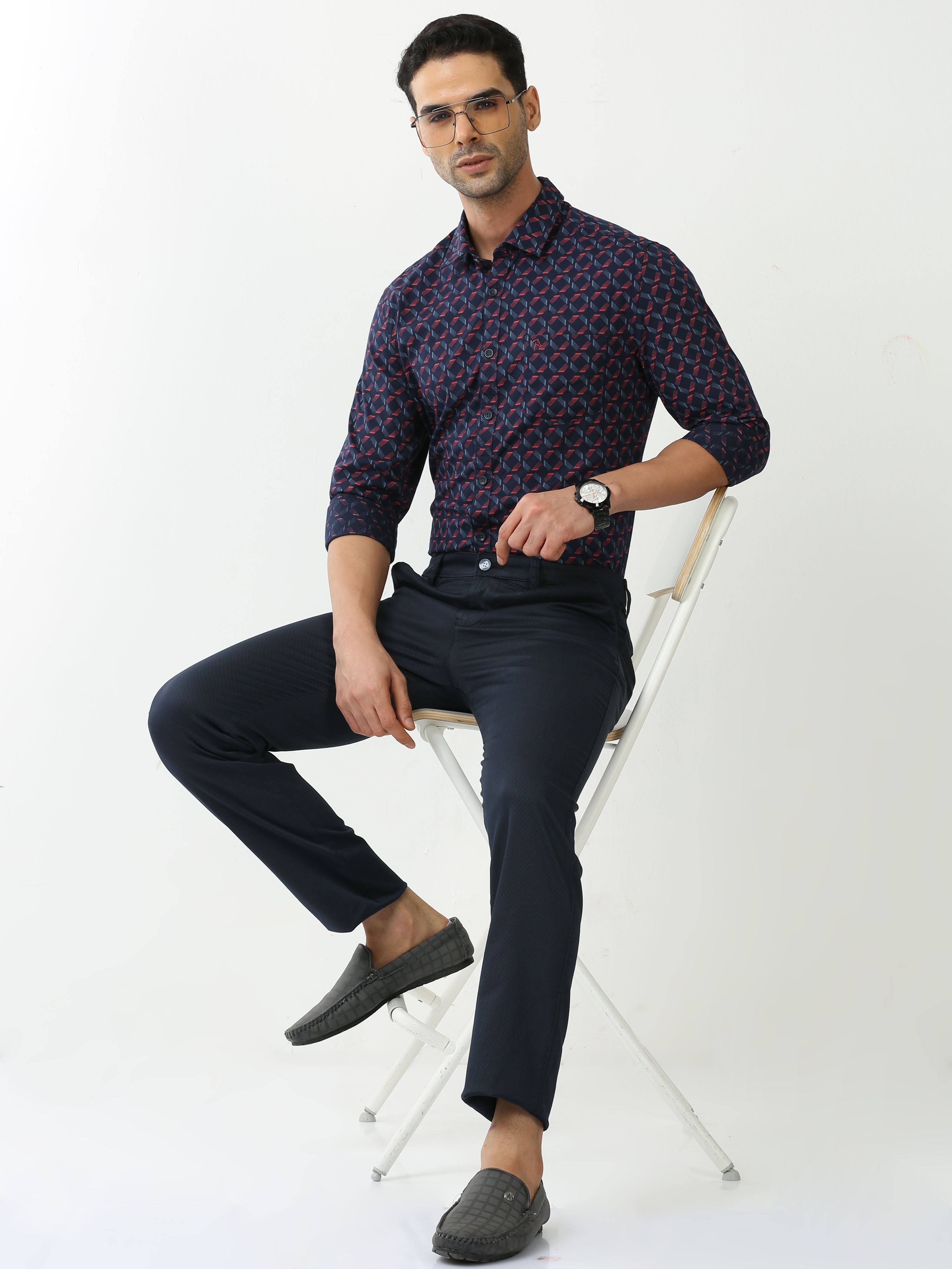 Classic Polo Mens Cotton Printed Chiesel Fit Navy Blue Color Trouser | TBO2-25 B-NVY-CF-LY