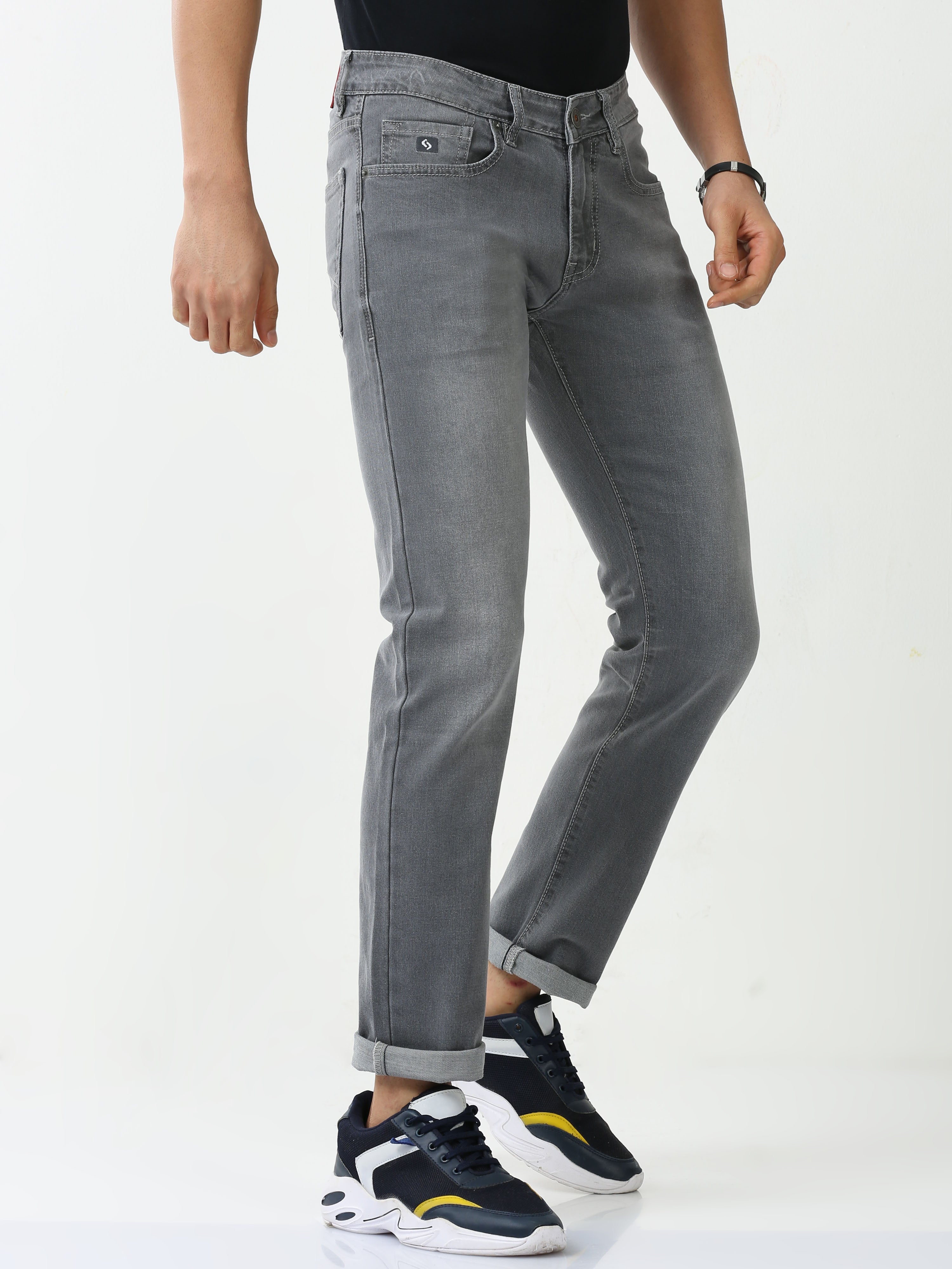 Classic Polo Mens Cotton Slim Fit Solid Grey Color Denim | CPDO2-47 CGRY-SF-LY