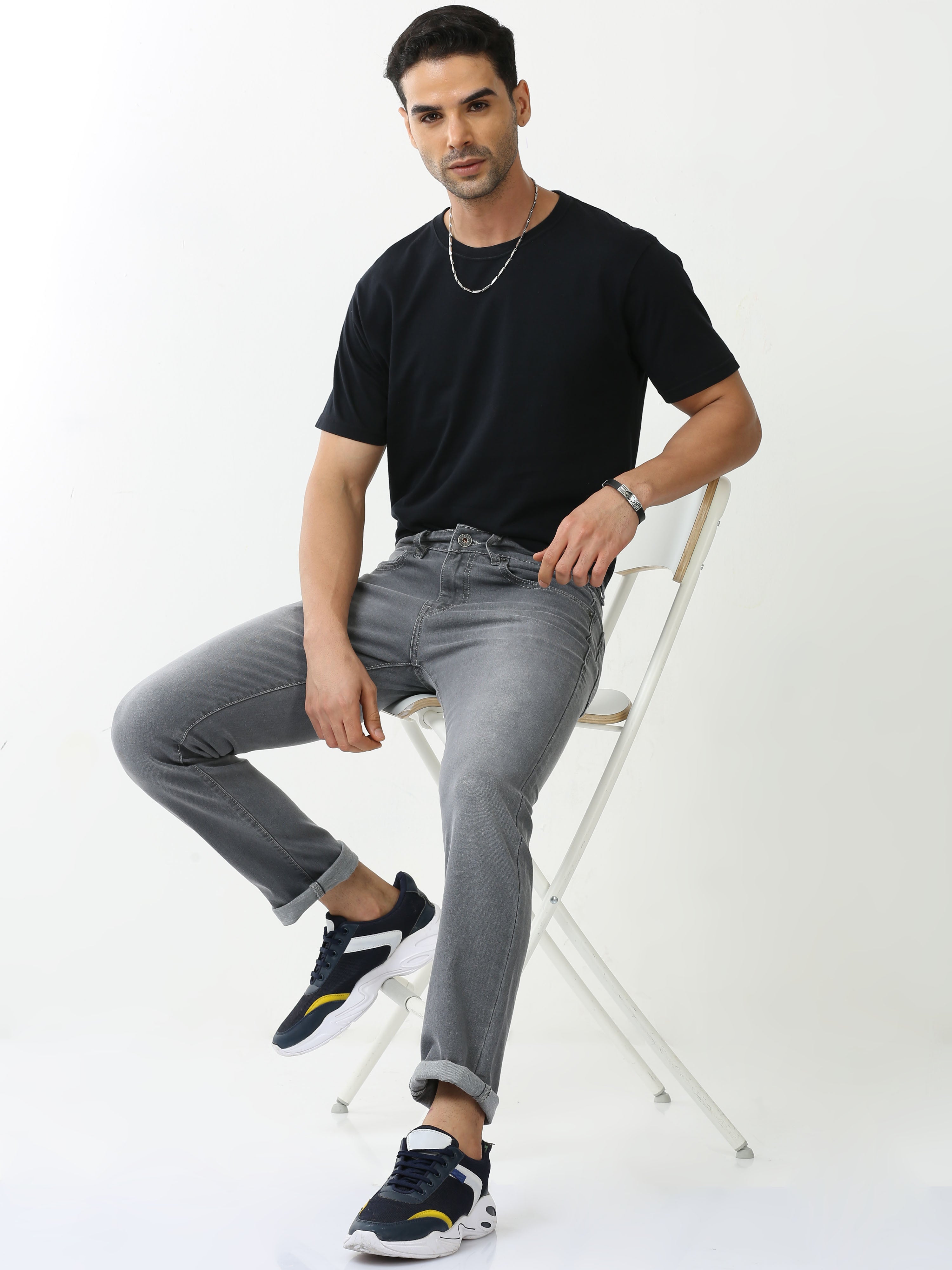 Classic Polo Mens Cotton Slim Fit Solid Grey Color Denim | CPDO2-47 CGRY-SF-LY