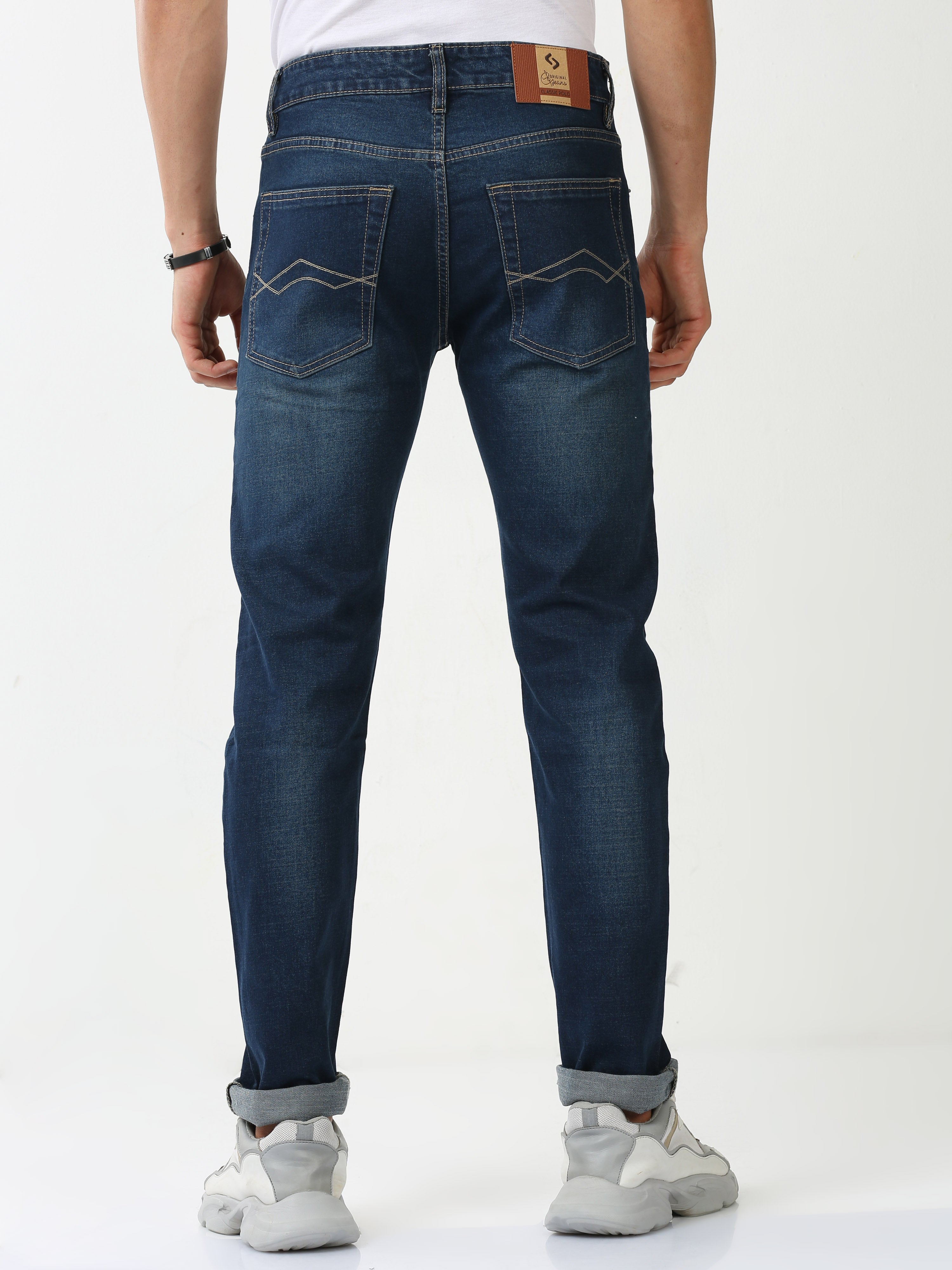 Classic Polo Mens Cotton Slim Fit Solid Navy Blue Color Denim | CPDO2-04 NVY-SF-LY