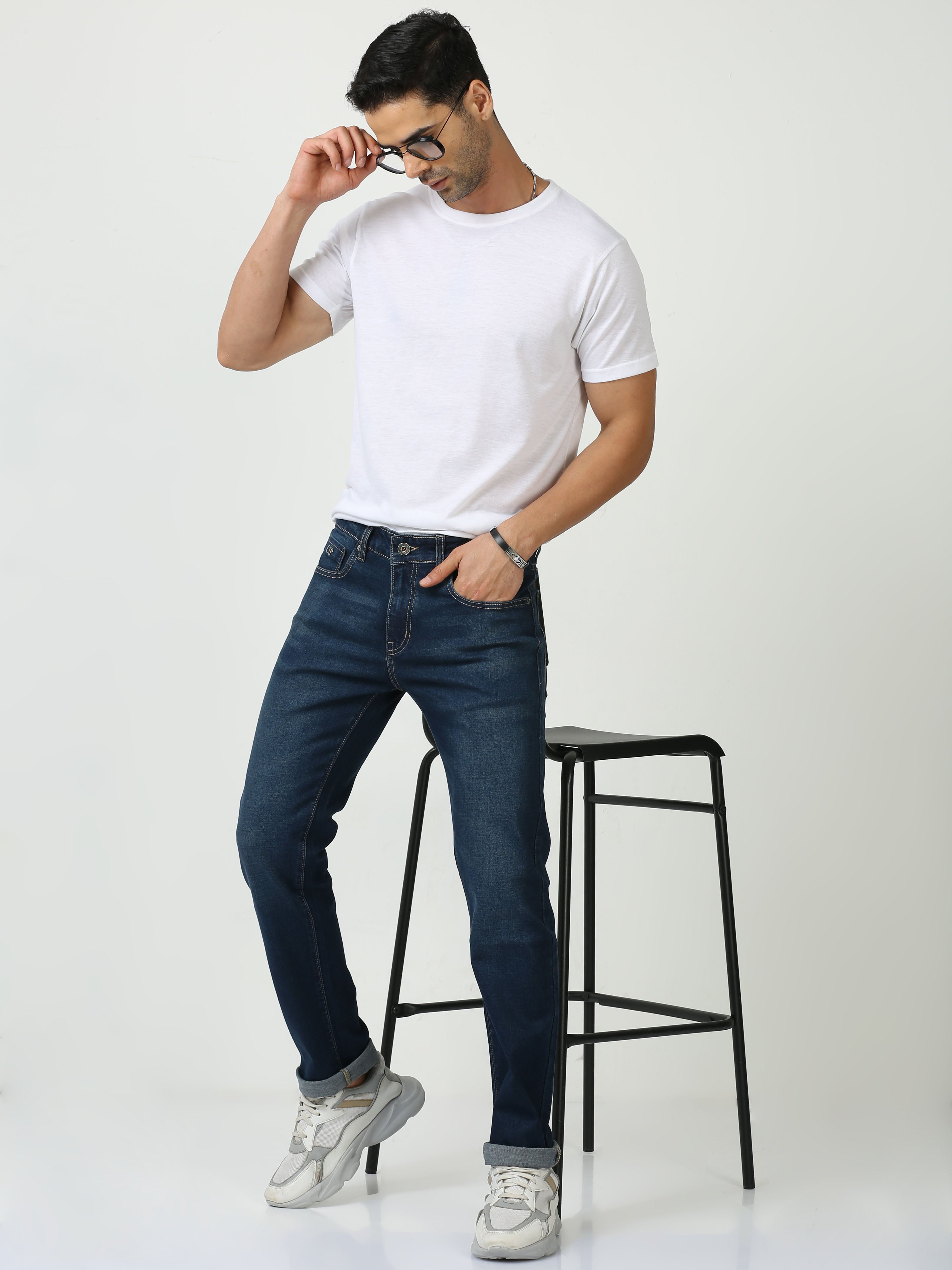 Classic Polo Mens Cotton Slim Fit Solid Navy Blue Color Denim | CPDO2-04 NVY-SF-LY