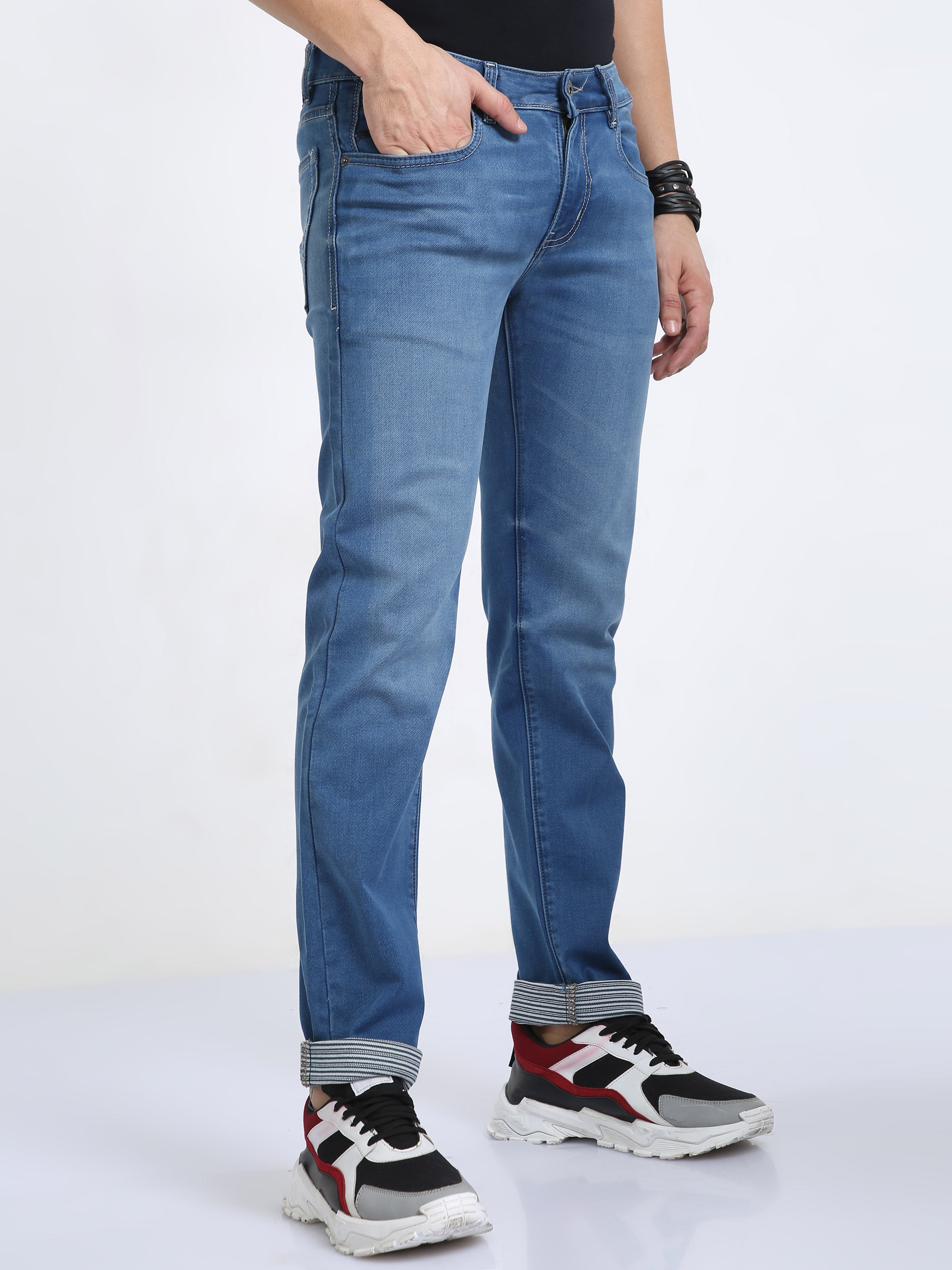 CP BRO Men's Slim Fit Cotton Denim | CPBDO2-06 DBLU-SF-LY